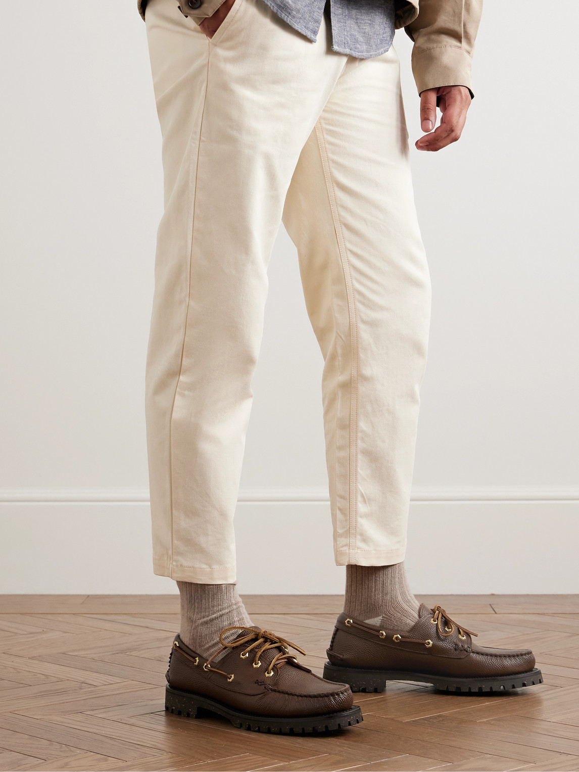 YUKETEN PEBBLE-GRAIN LEATHER BOAT SHOES