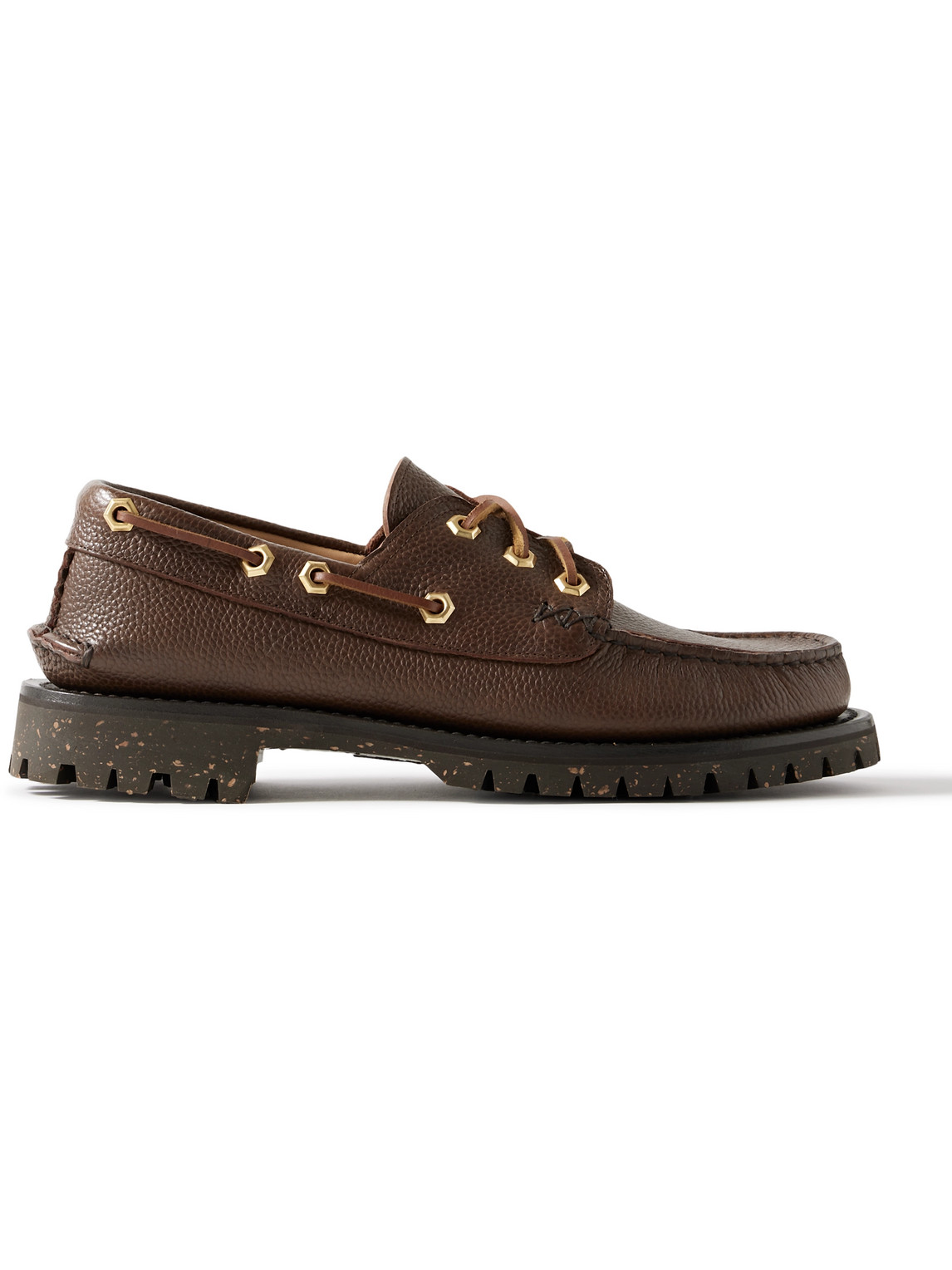 YUKETEN PEBBLE-GRAIN LEATHER BOAT SHOES