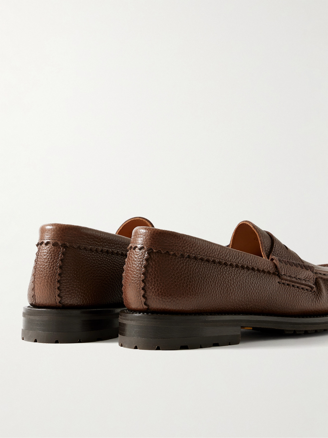 Shop Yuketen Rob's Pebble-grain Leather Penny Loafers In Brown
