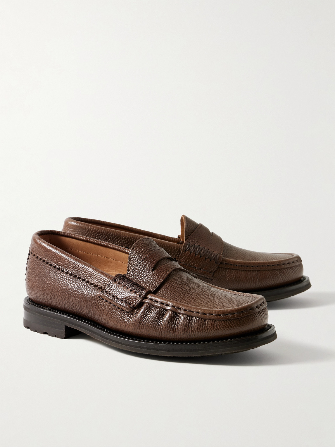 YUKETEN ROB'S PEBBLE-GRAIN LEATHER PENNY LOAFERS