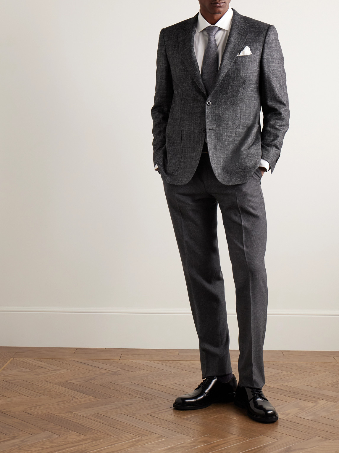 Canali Slim-fit Prince Of Wales Checked Super 160s Wool Suit Trousers In Gray