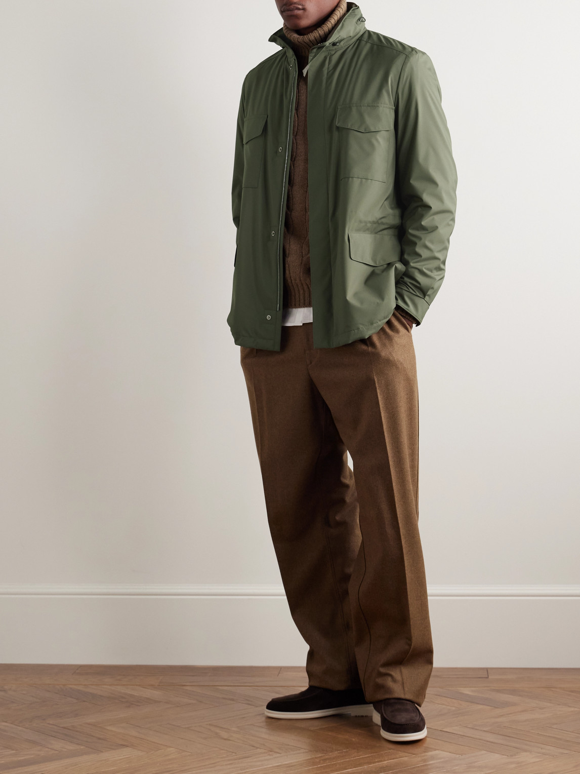 Loro Piana Traveller Windmate Storm System® Shell Hooded Field Jacket In Green