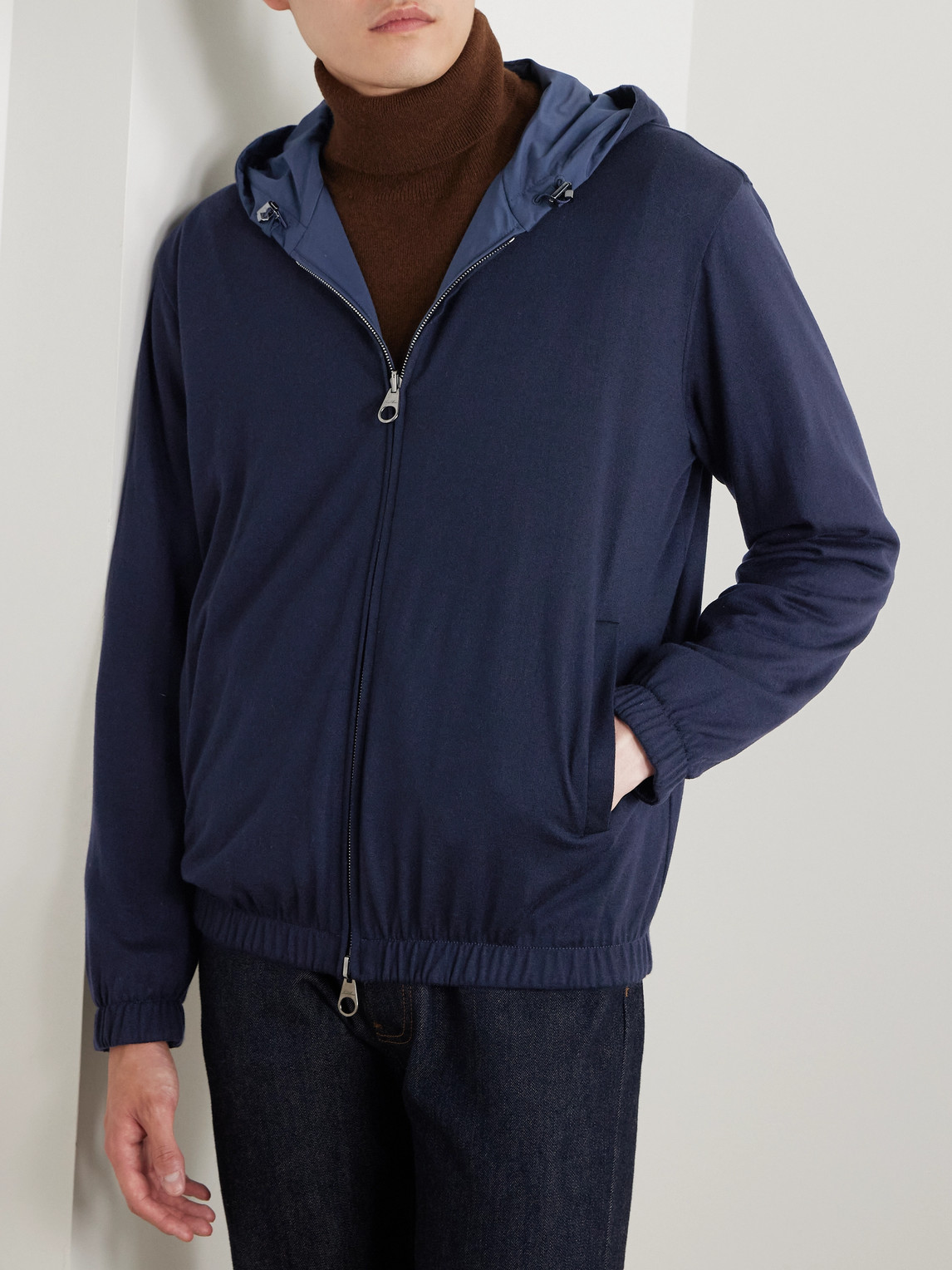 Loro Piana Reversible Storm System® And Cashmere Zip-up Hooded Jacket In Blue