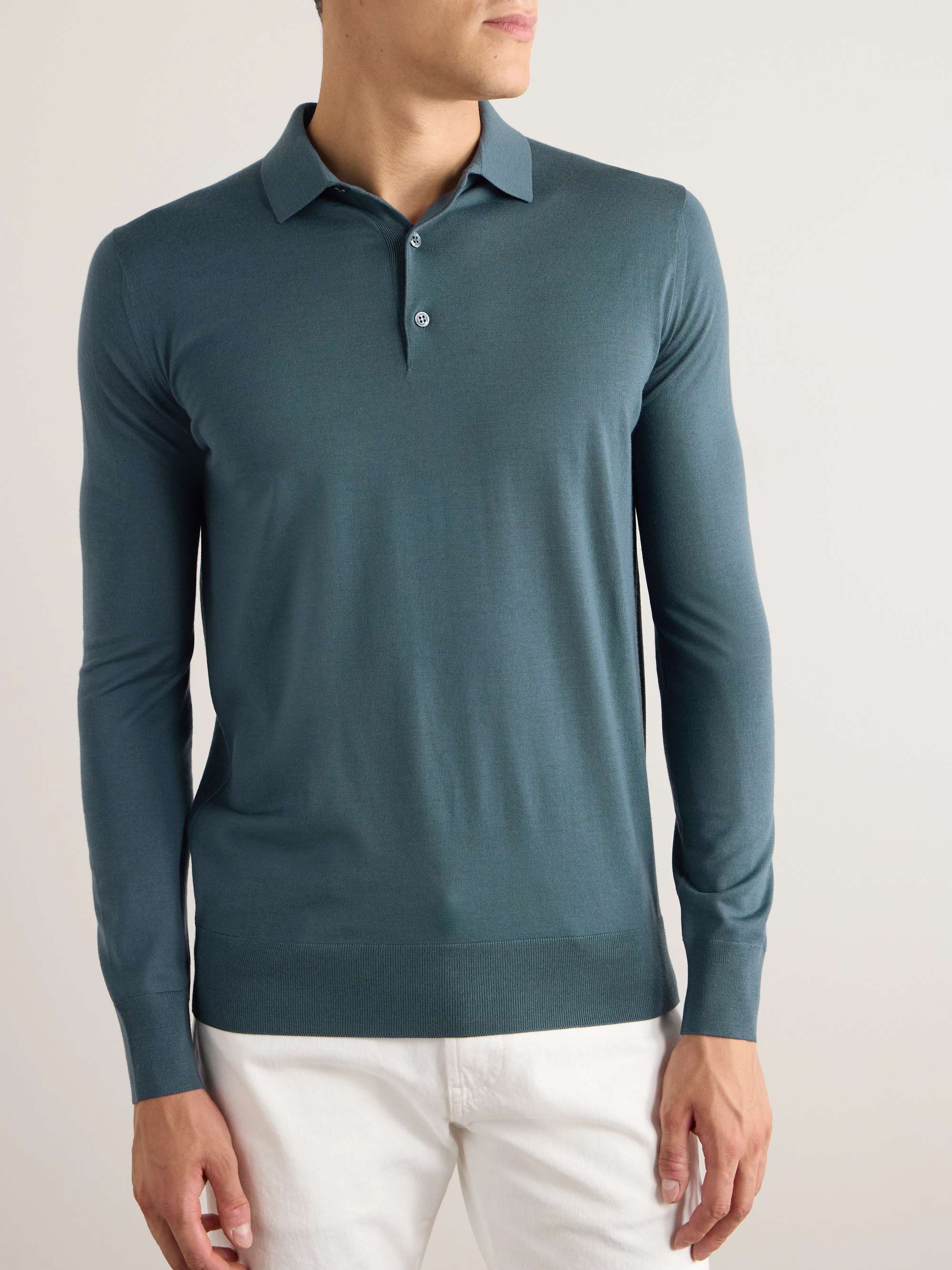 LORO PIANA 슬림핏 위시 버진 울 폴로 셔츠