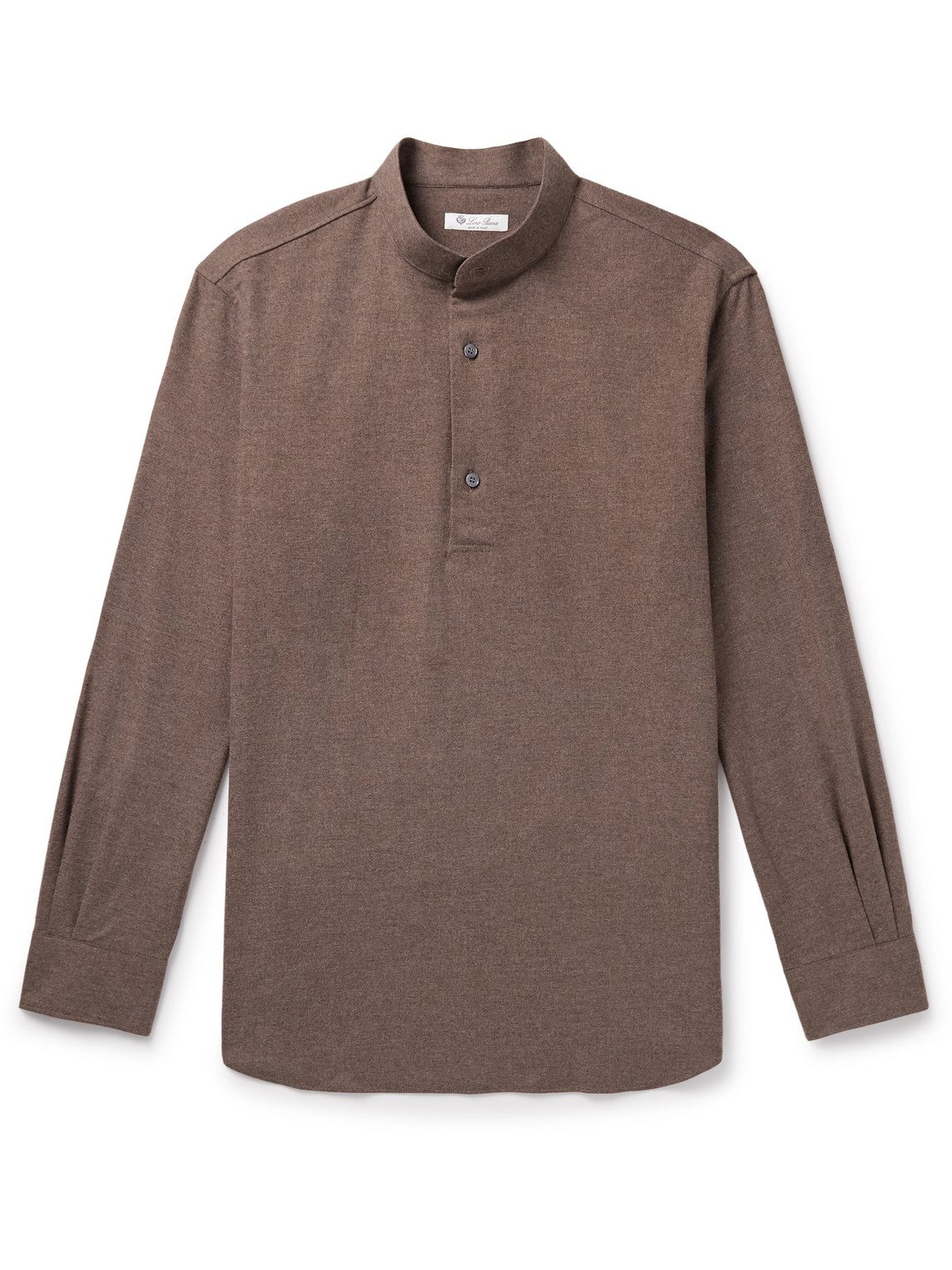 Loro Piana Elia Grandad-collar Virgin Wool And Cashmere-blend Shirt In Brown