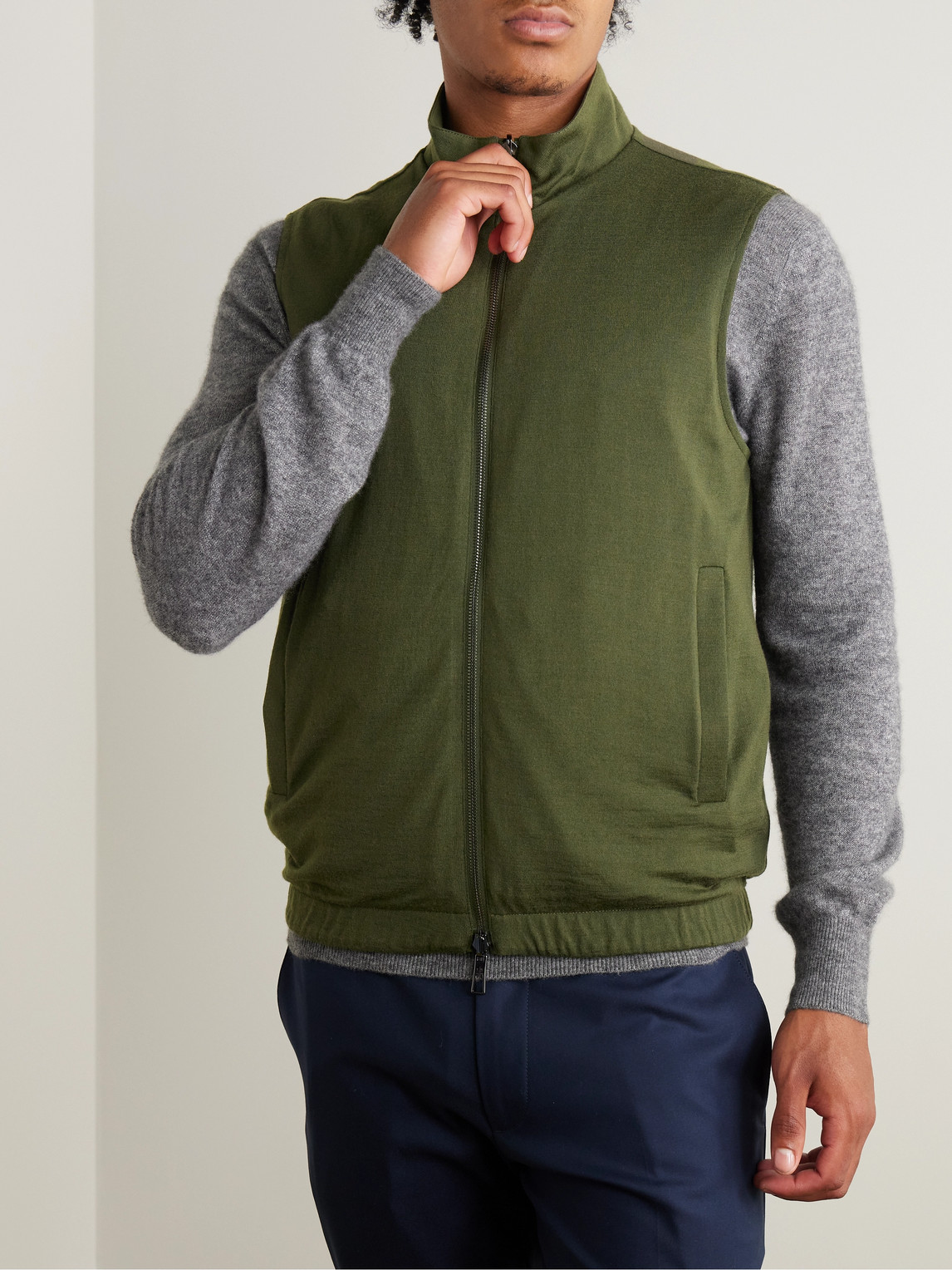 Loro Piana Reversible Storm System® Shell And Super Wish® Virgin Wool Gilet In Green