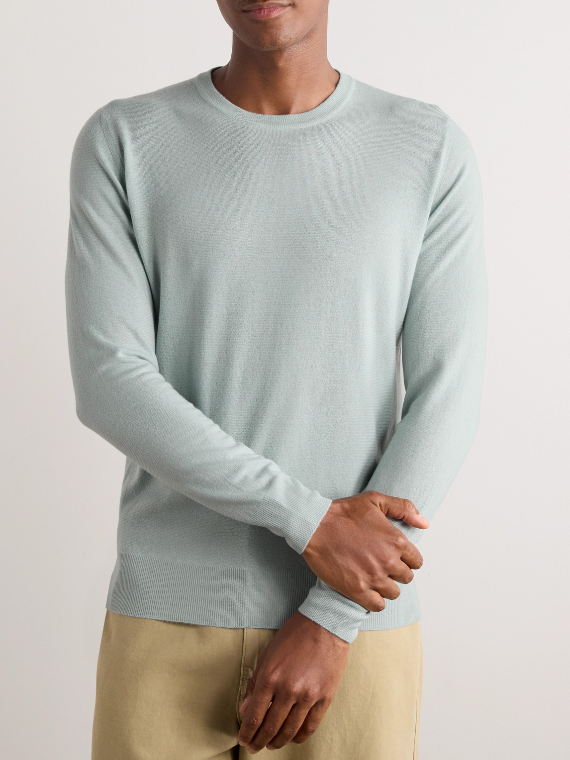 Loro Piana Girocollo Slim-fit Baby Cashmere Sweater In Green