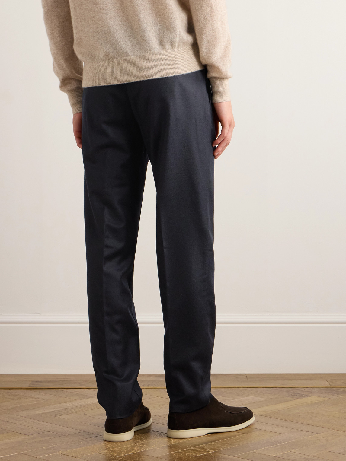 Loro Piana Carlo Straight-leg Wool And Cashmere-blend Flannel Trousers In Blue