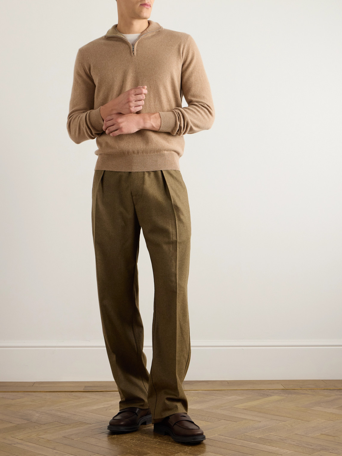 Loro Piana Baby Cashmere Half-zip Sweater In Brown