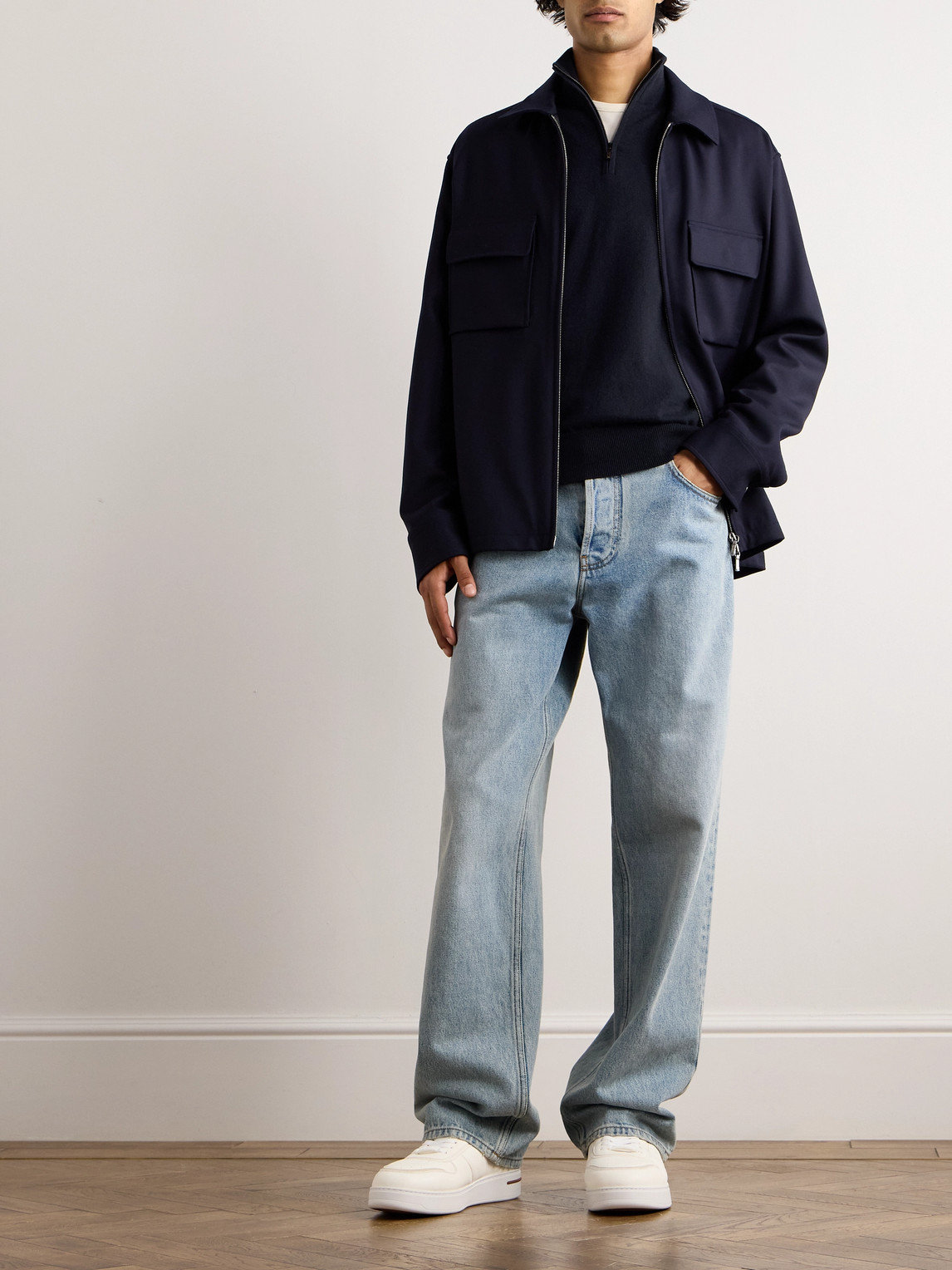 Slim-Fit Baby Cashmere Half-Zip Sweater — 2