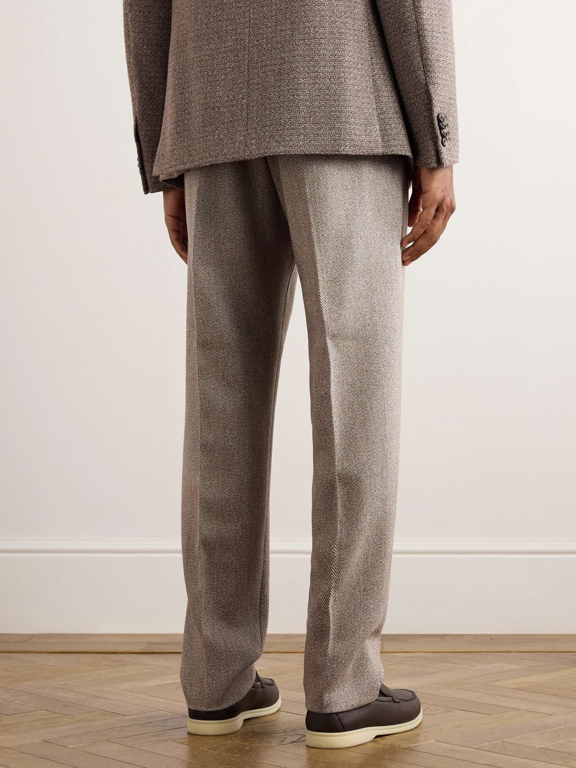 LORO PIANA Anden Straight-Leg Pleated Chevron Wool Trousers