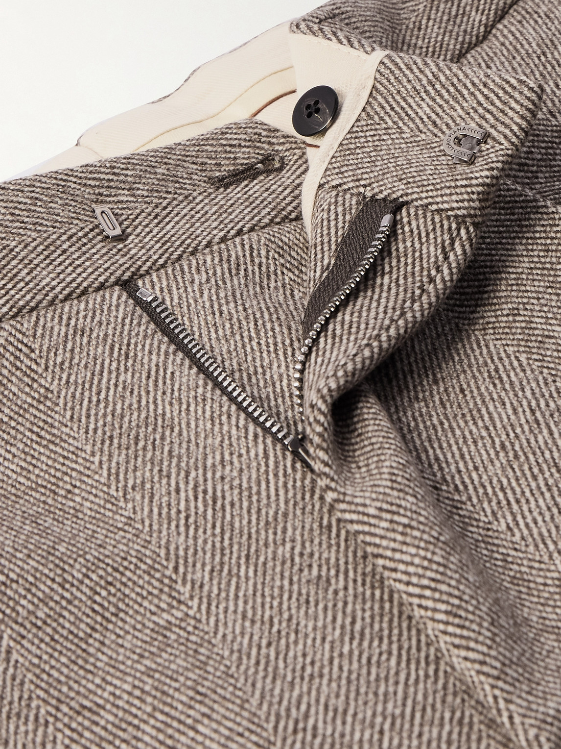 Loro Piana Anden Straight-leg Pleated Chevron Wool Trousers In Neutrals
