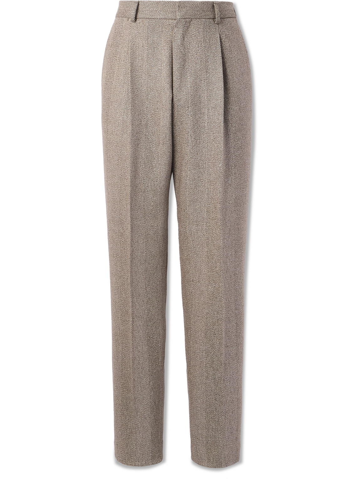 Loro Piana Anden Straight-leg Pleated Chevron Wool Trousers In Neutrals