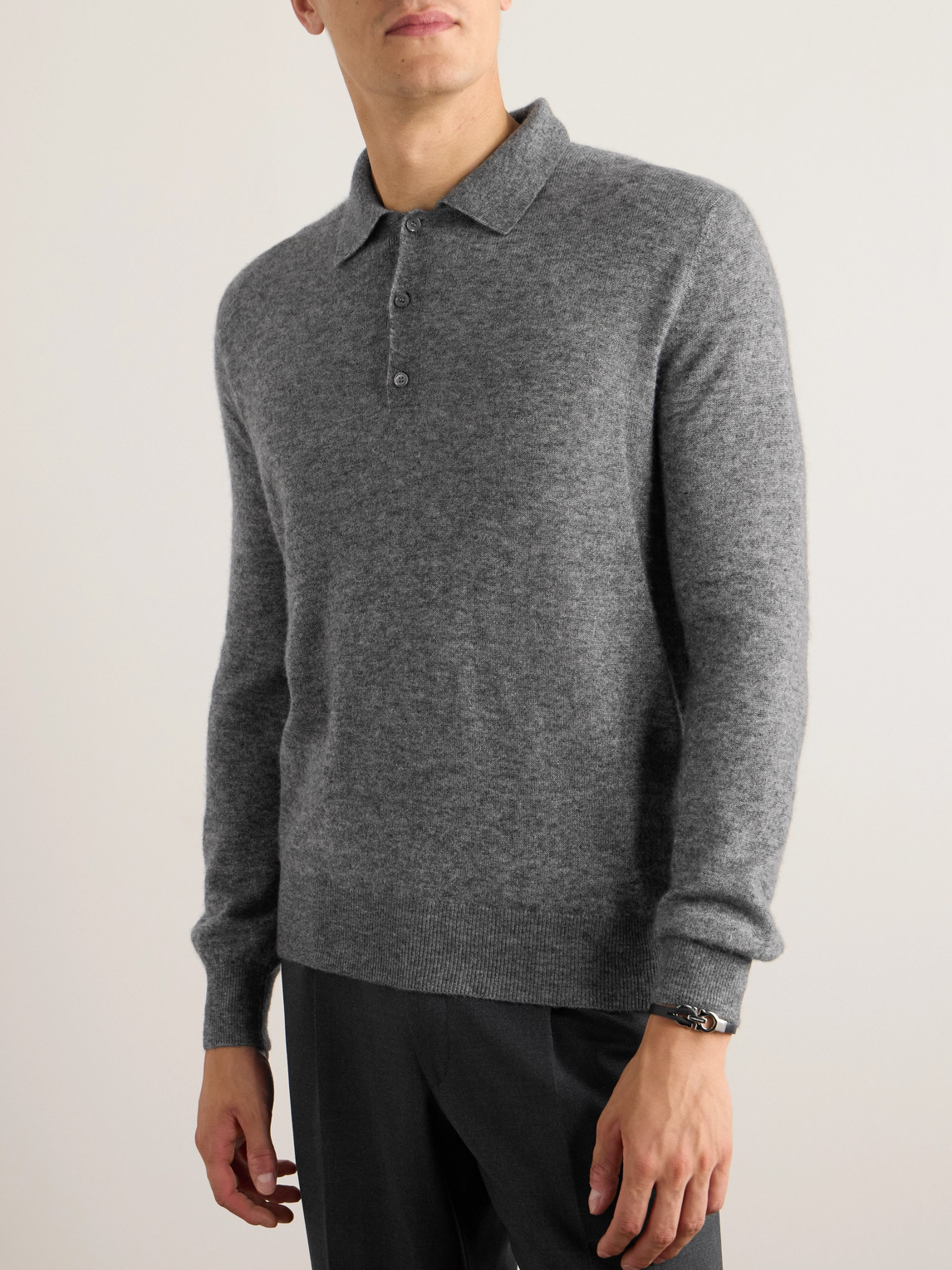 Loro Piana Camino Brushed Cashmere And Silk-blend Polo Shirt In Gray