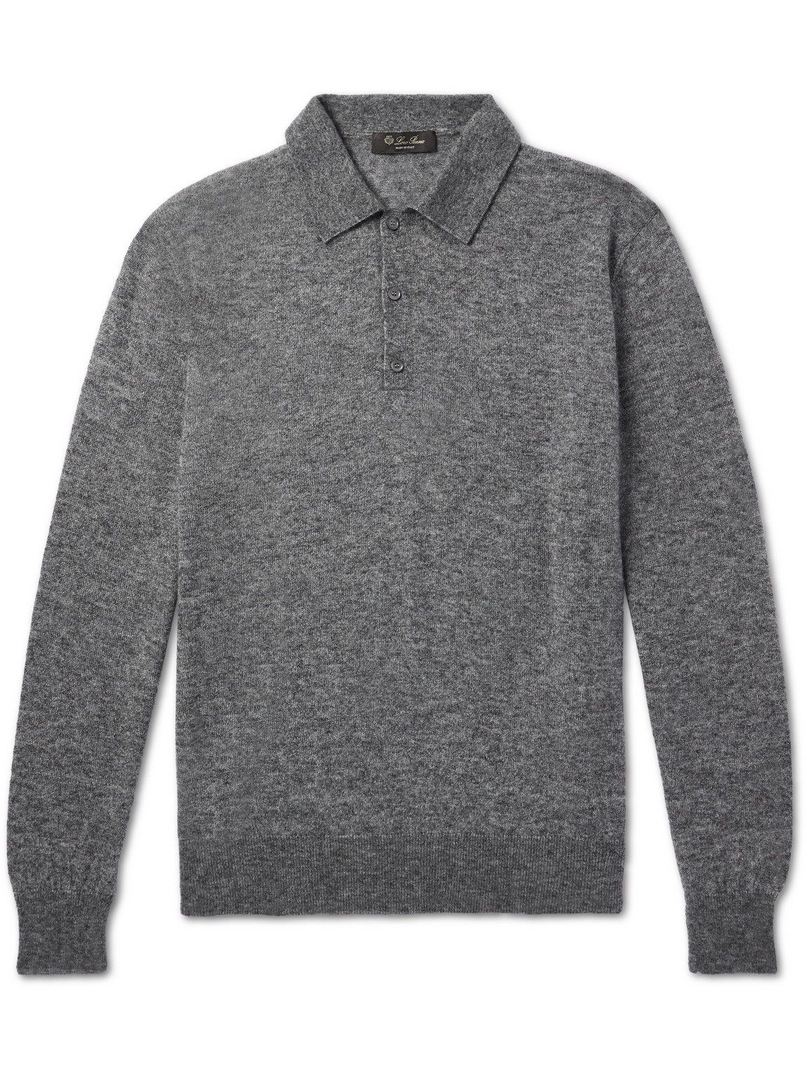 Loro Piana Camino Brushed Cashmere And Silk-blend Polo Shirt In Gray