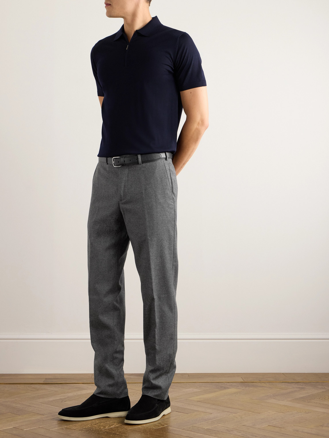 Loro Piana Carlo Straight-leg Wool And Cashmere-blend Flannel Trousers In Gray