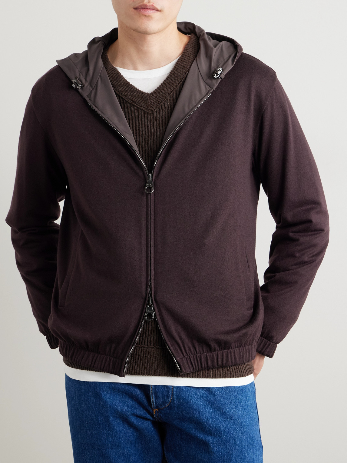 Loro Piana Reversible Storm System® And Cashmere Zip-up Hooded Jacket In Brown