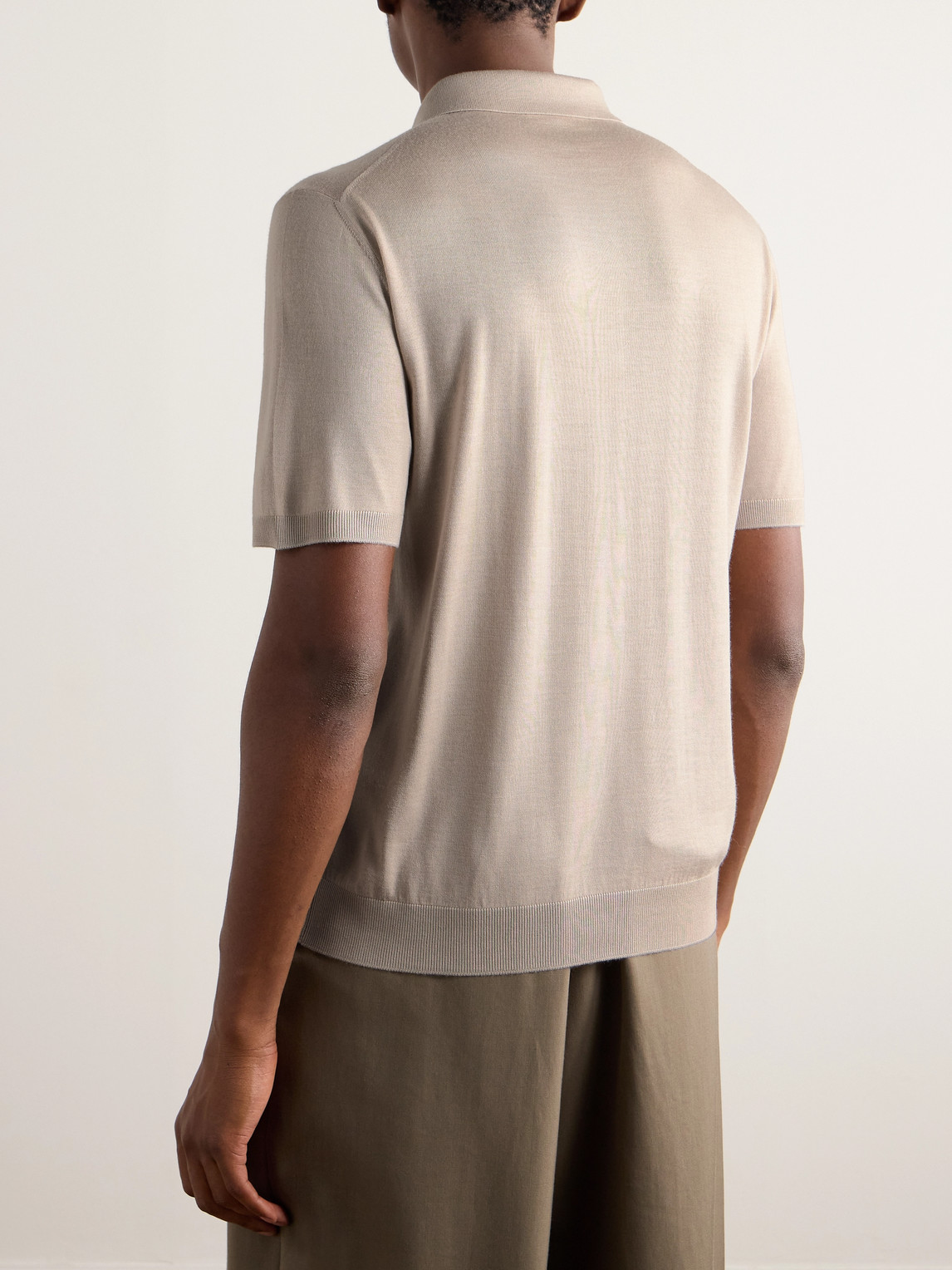 Loro Piana Slim-fit Wool, Silk And Cashmere-blend Polo Shirt In Neutrals