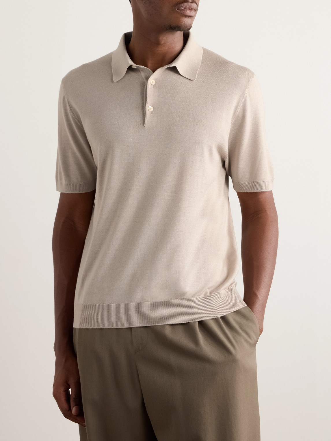 Loro Piana Slim-fit Wool, Silk And Cashmere-blend Polo Shirt In Neutrals