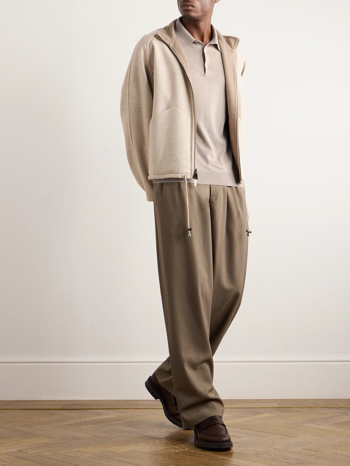 Loro Piana Slim-fit Wool, Silk And Cashmere-blend Polo Shirt In Neutrals