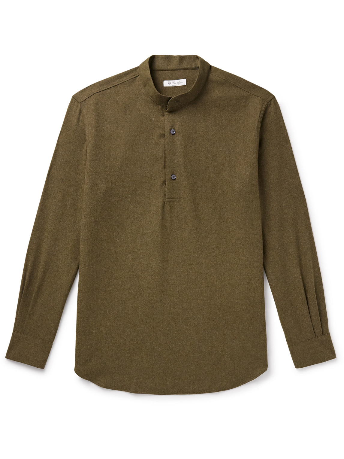 Loro Piana Elia Grandad-collar Virgin Wool And Cashmere-blend Shirt In Green