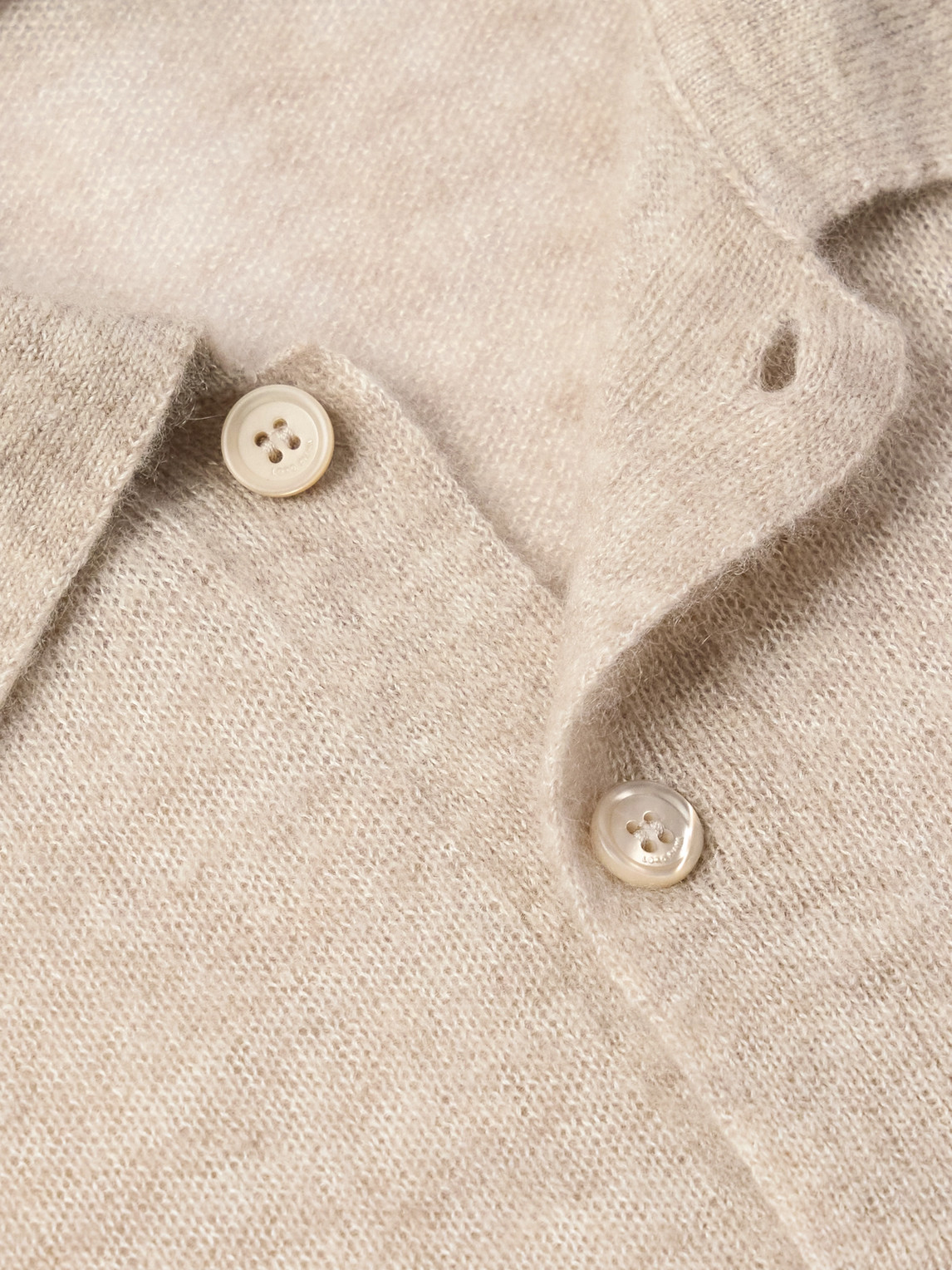 Loro Piana Camino Brushed Cashmere And Silk-blend Polo Shirt In Neutrals