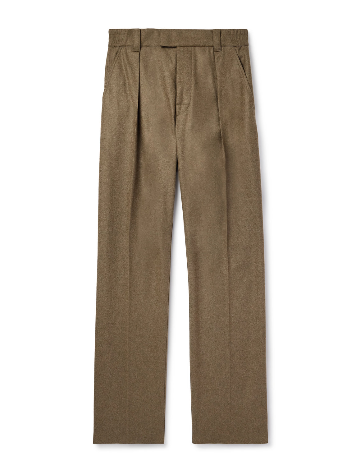 Loro Piana Reinga Straight-leg Pleated Wool And Cashmere-blend Flannel Trousers In Green