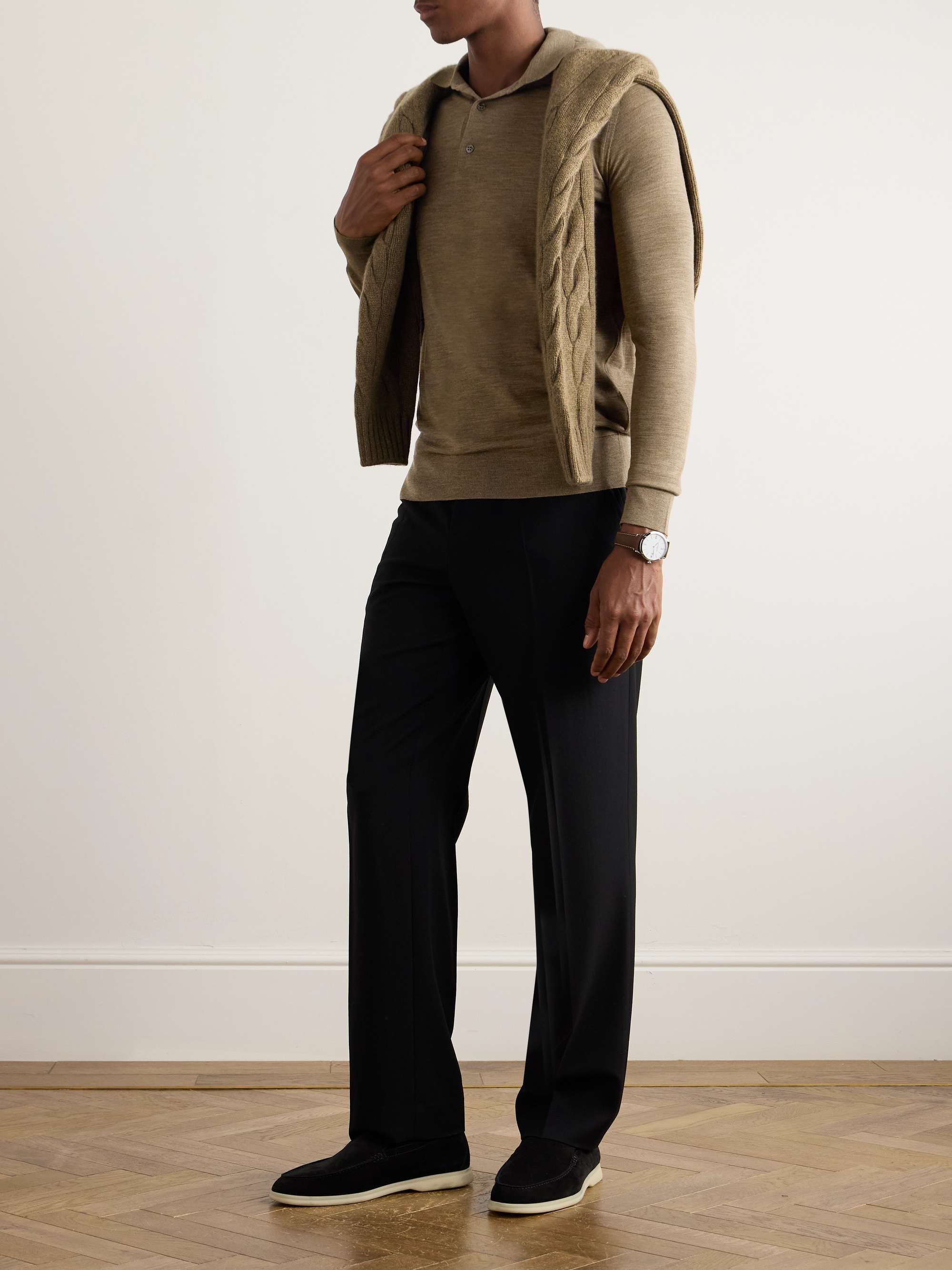 LORO PIANA كنزة بولو من الصوف البكر Wish بقصّة ضيقة