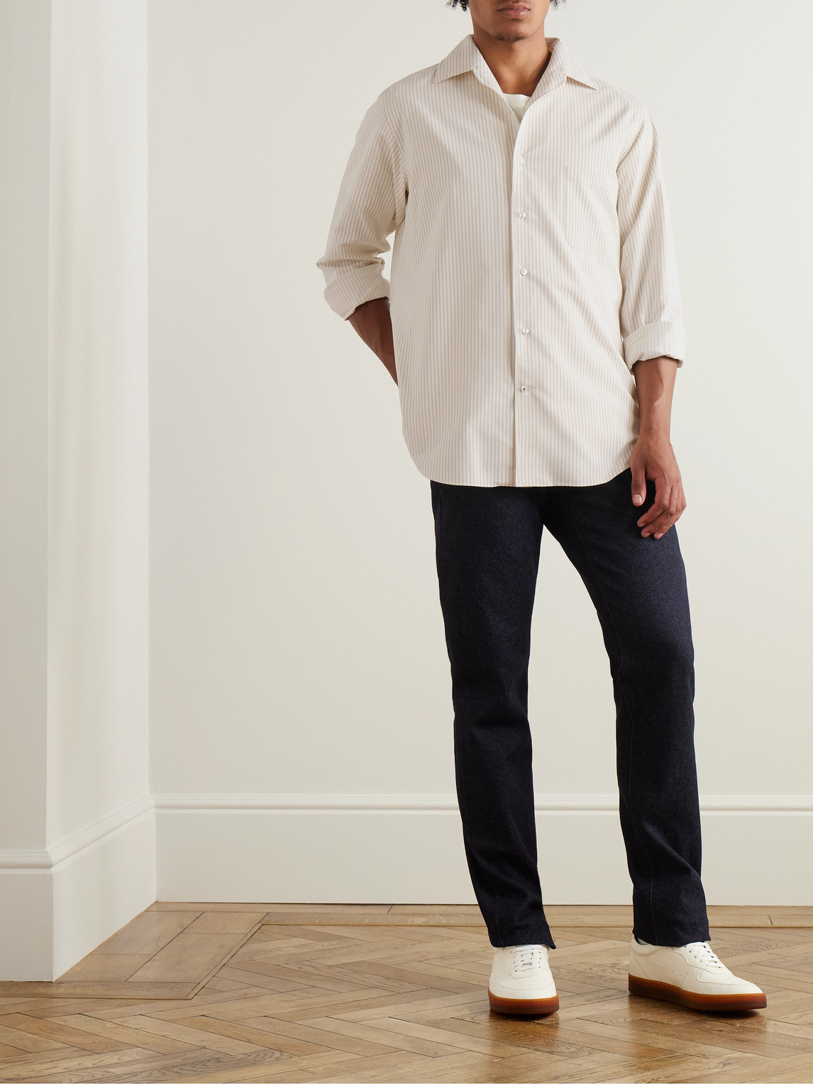 Loro Piana Andre Striped Silk And Cotton-blend Twill Shirt In Neutrals