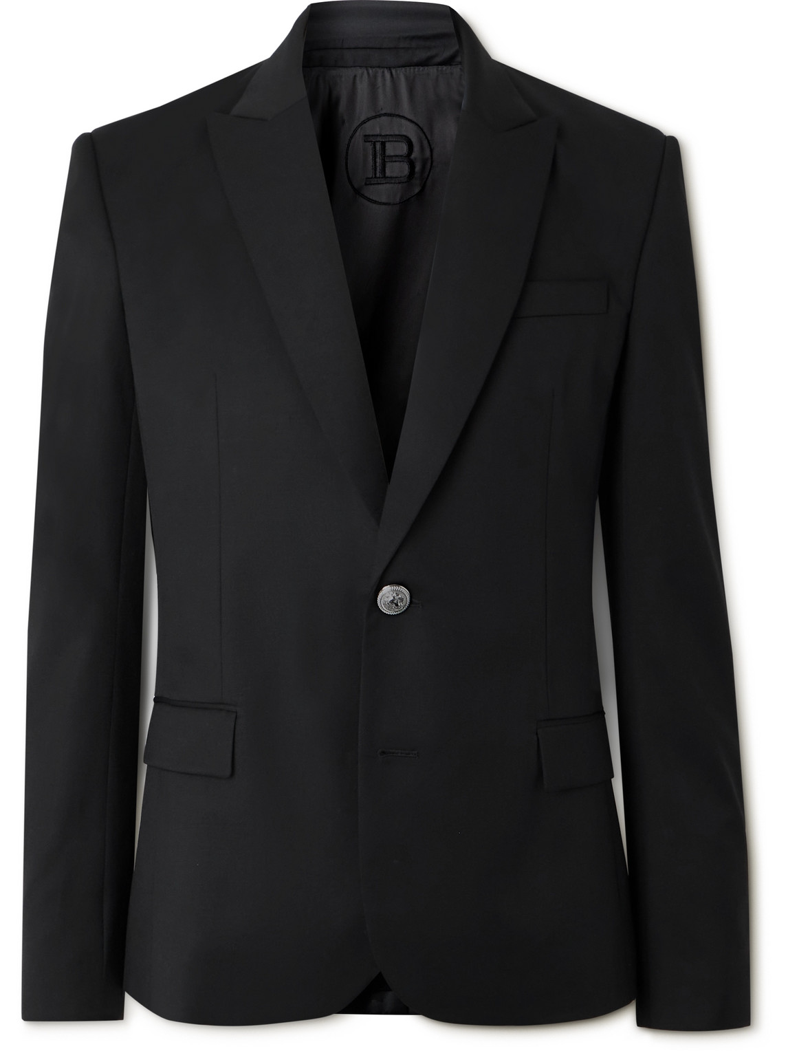 Shop Balmain Slim-fit Wool Blazer In Black