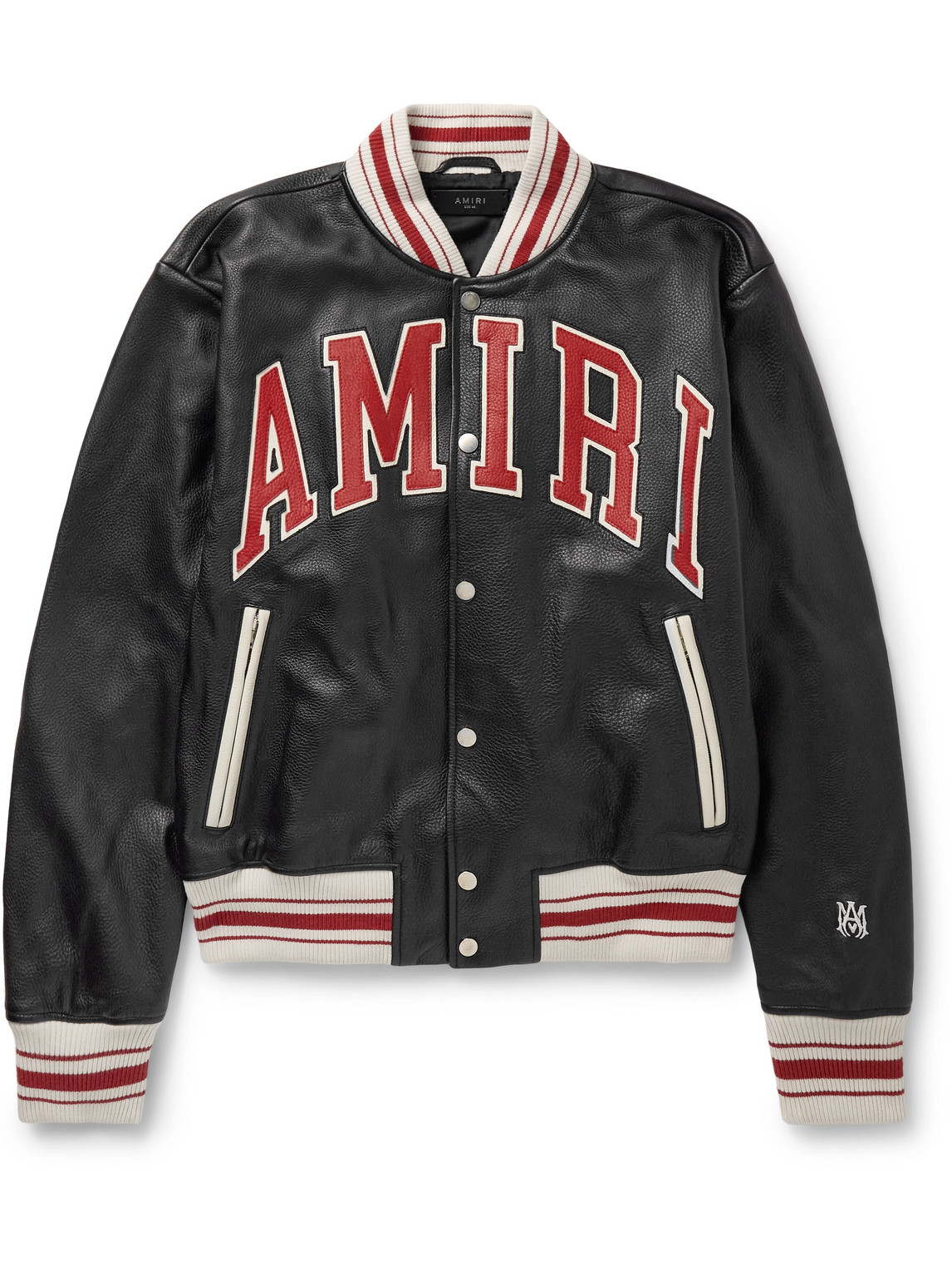Amiri Black Bomber Jacket With Logo Patch In Leather Man In Black