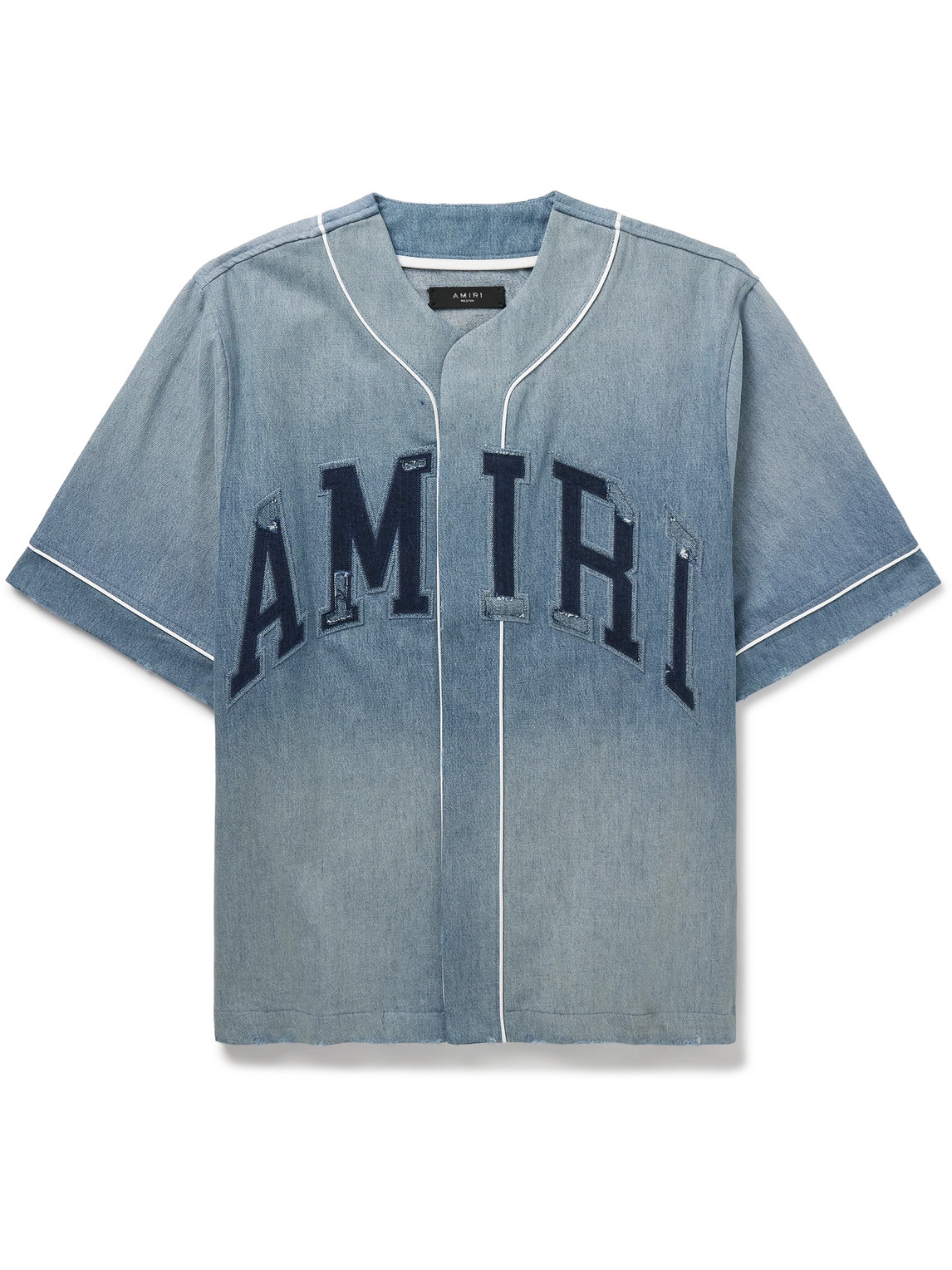 Logo-Appliquéd Distressed Denim Shirt