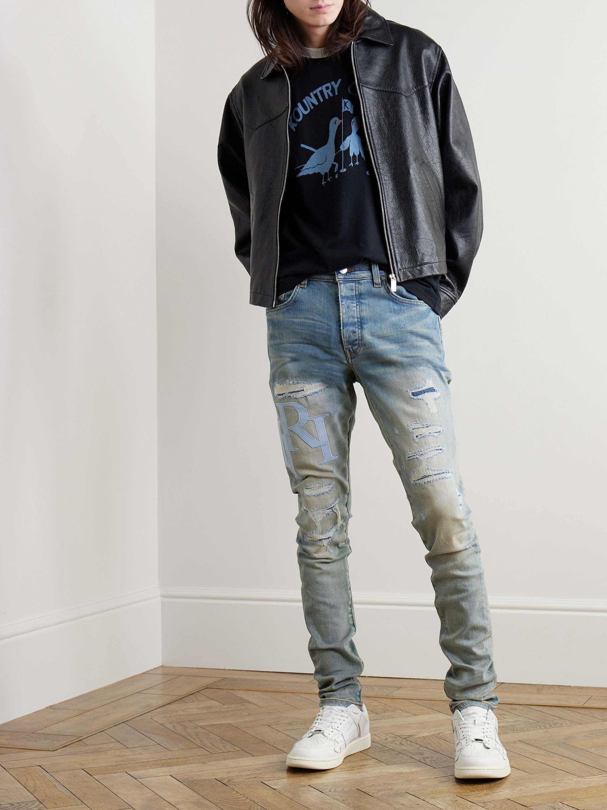 AMIRI スリムフィット ストレートジーンズ パネルデザイン ダメージ 