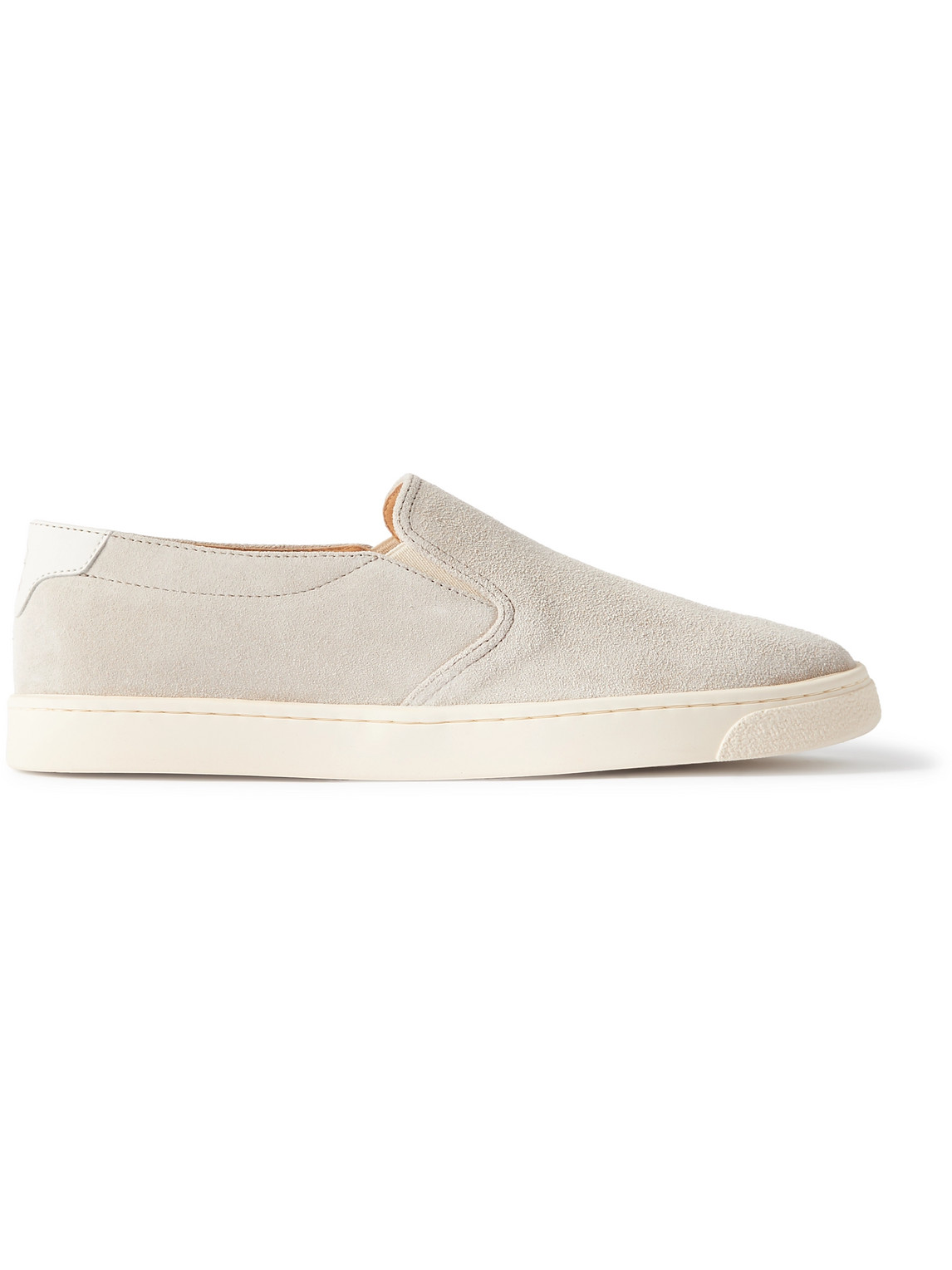 Brunello Cucinelli Leather-trimmed Suede Slip-on Trainers In Neutral