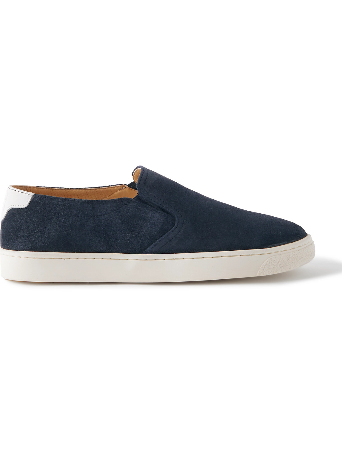 Brunello Cucinelli Leather-trimmed Suede Slip-on Sneakers In Blue