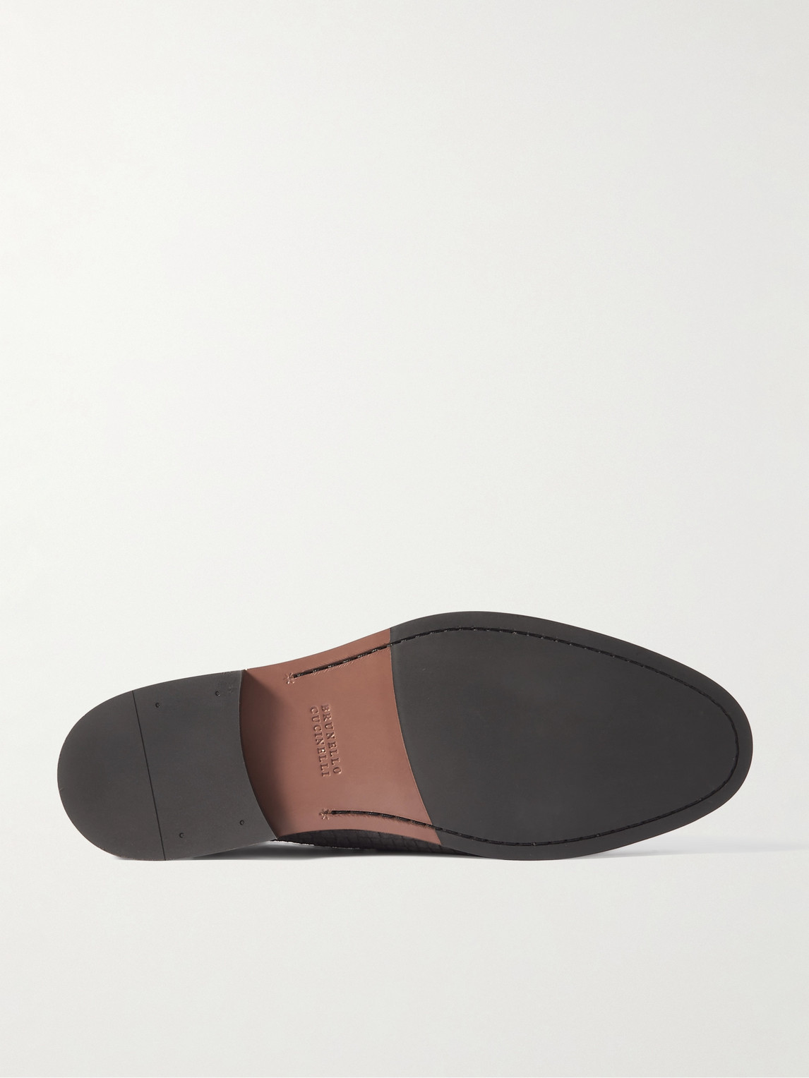 Brunello Cucinelli Woven Suede Penny Loafers In Gray