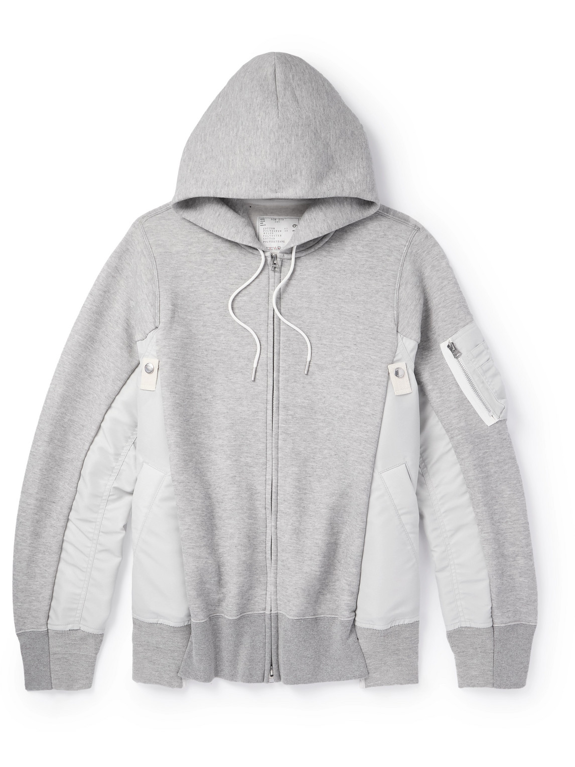 Sacai - MA-1 Nylon-Trimmed Cotton-Blend Jersey Zip-Up Hoodie - Men - Gray - 1