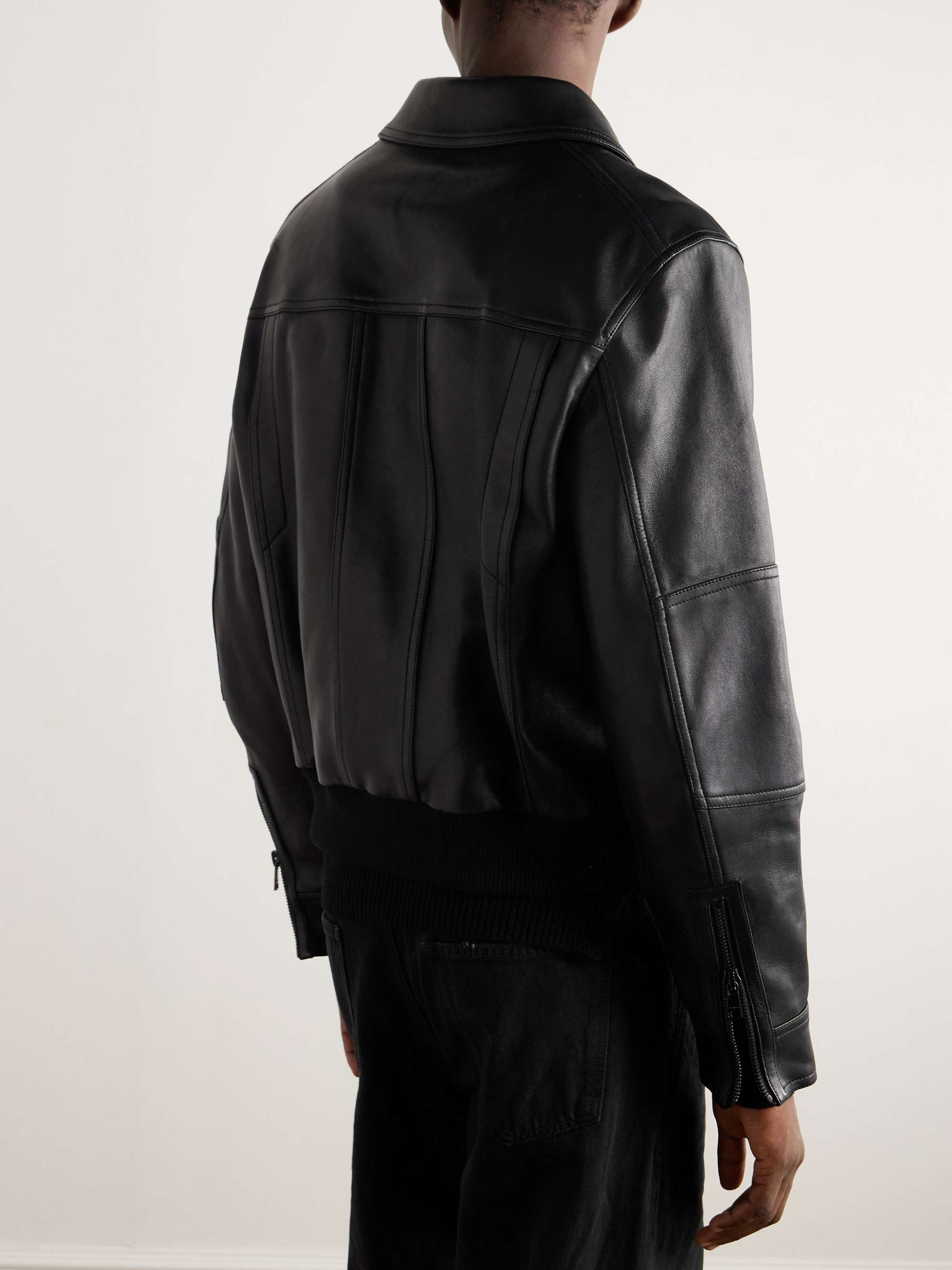 Balmain Varsity Jacket Blouson Black Lambskin Coated Leather