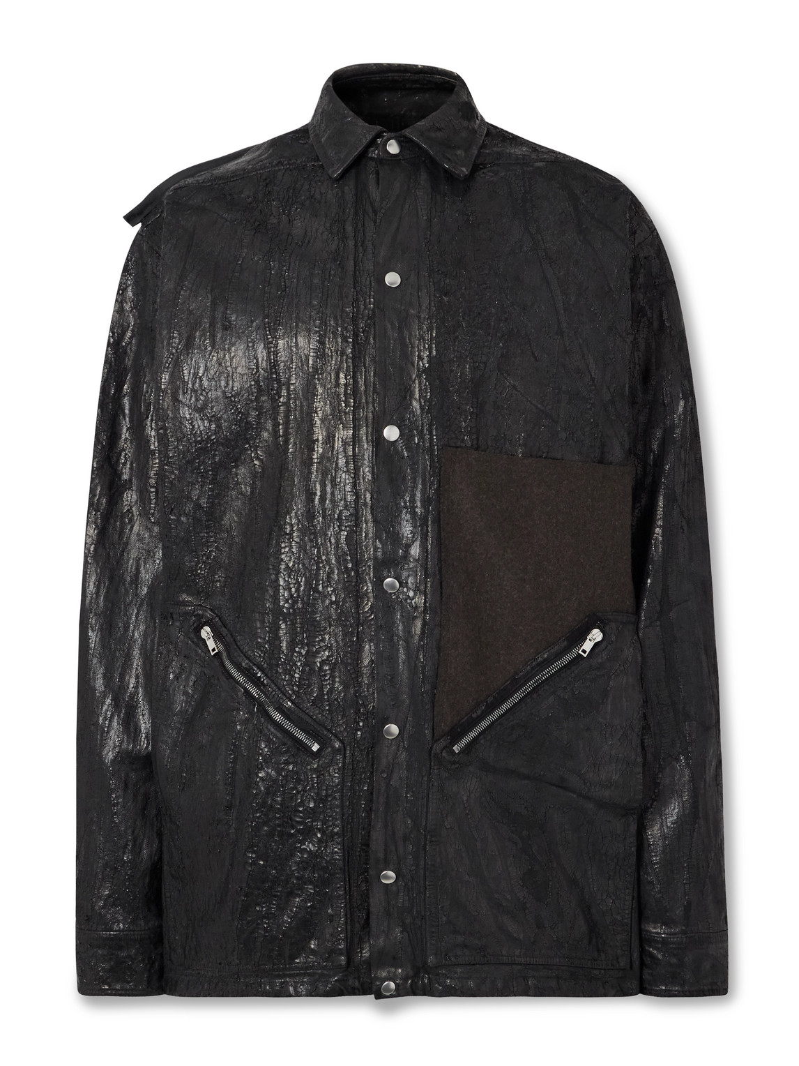 Oversized Wool-Trimmed Painted Distressed Denim Jacket