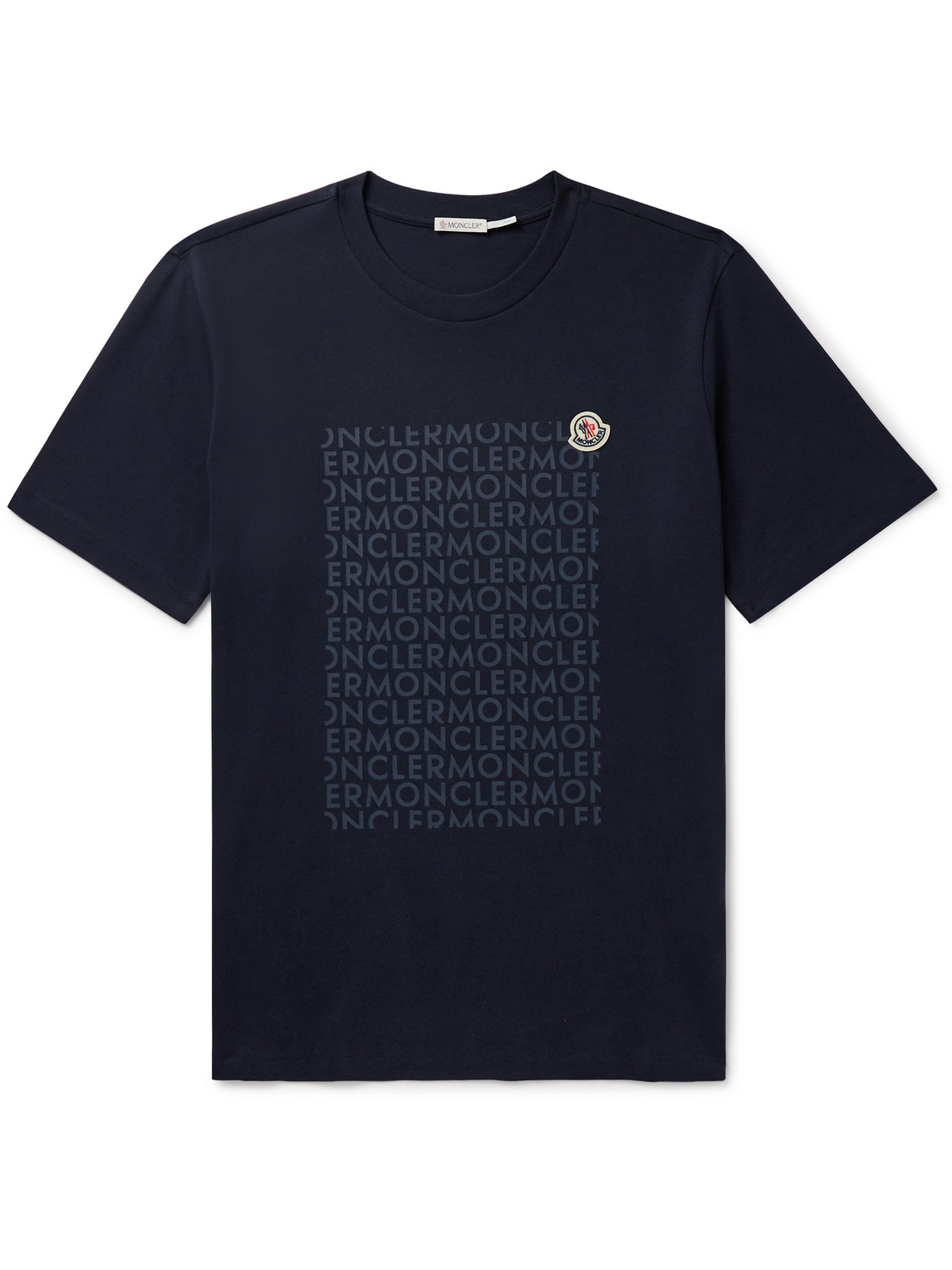 Moncler Logo-appliquéd Printed Cotton-jersey T-shirt In Blue