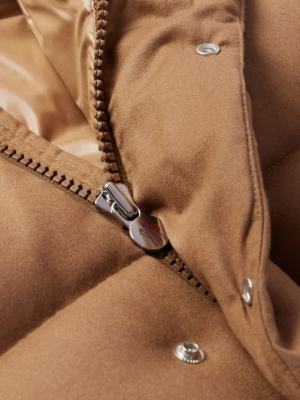 Moncler Logo-appliquéd Quilted Wool-flannel Hooded Down Jacket In Brown