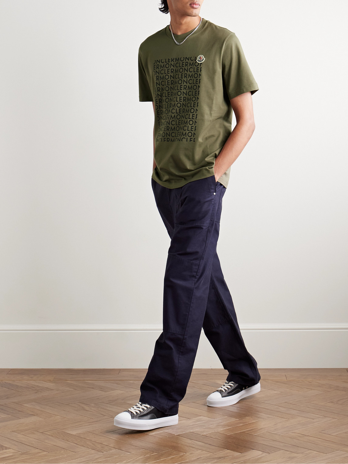 Moncler Text Print Logo T Shirt In Green