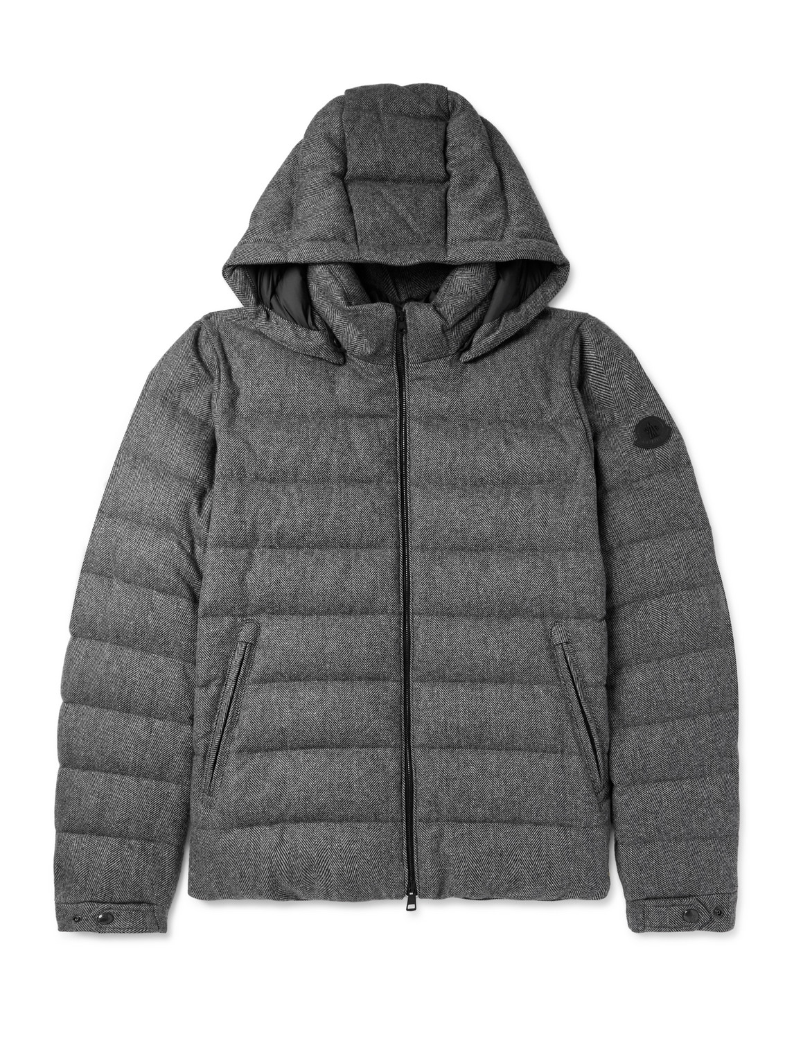 Moncler Arneb Herringbone Virgin Wool-blend Hooded Down Jacket In Gray