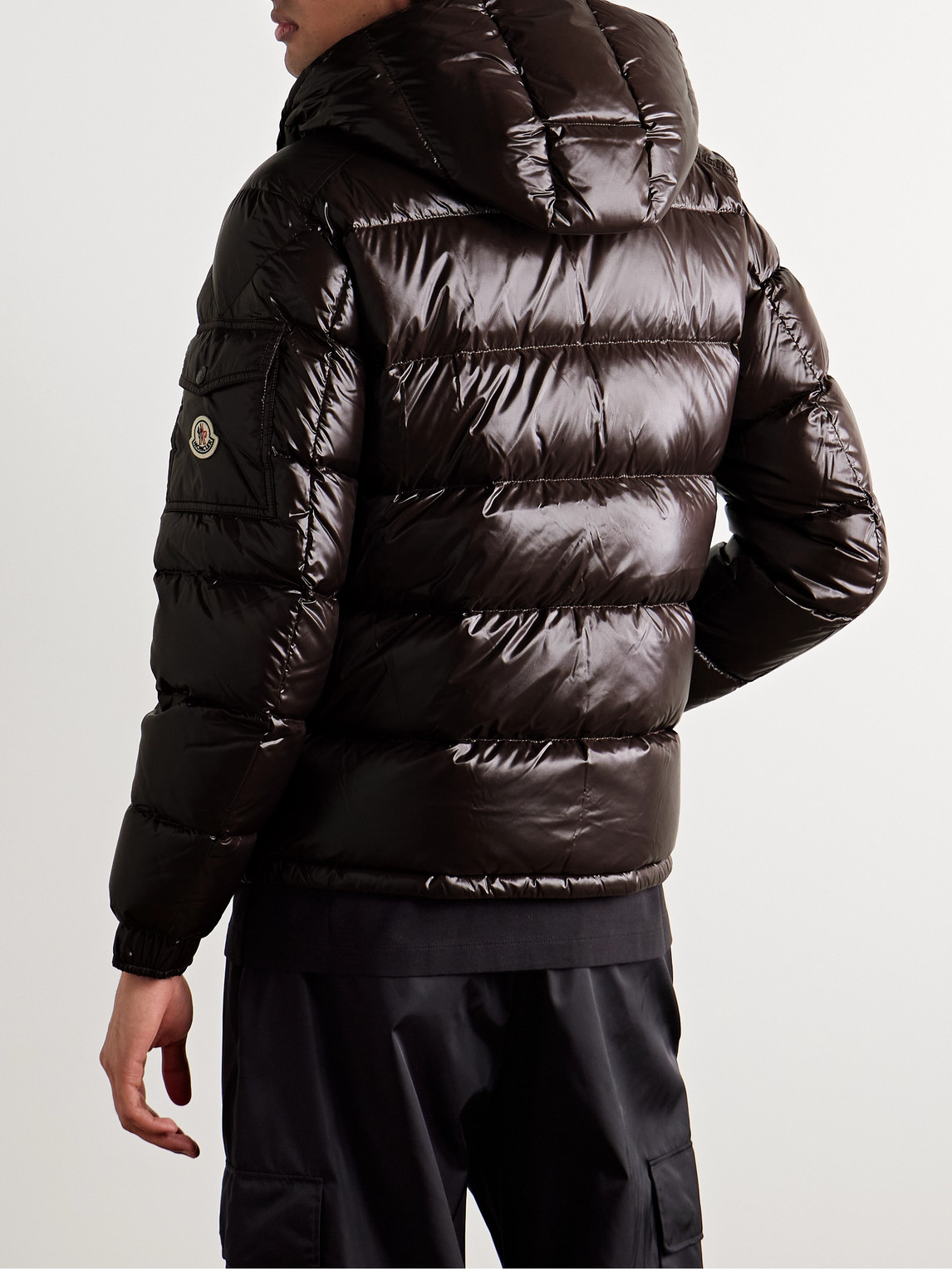 Moncler Shiny Brown Maya Down Jacket Men In Black