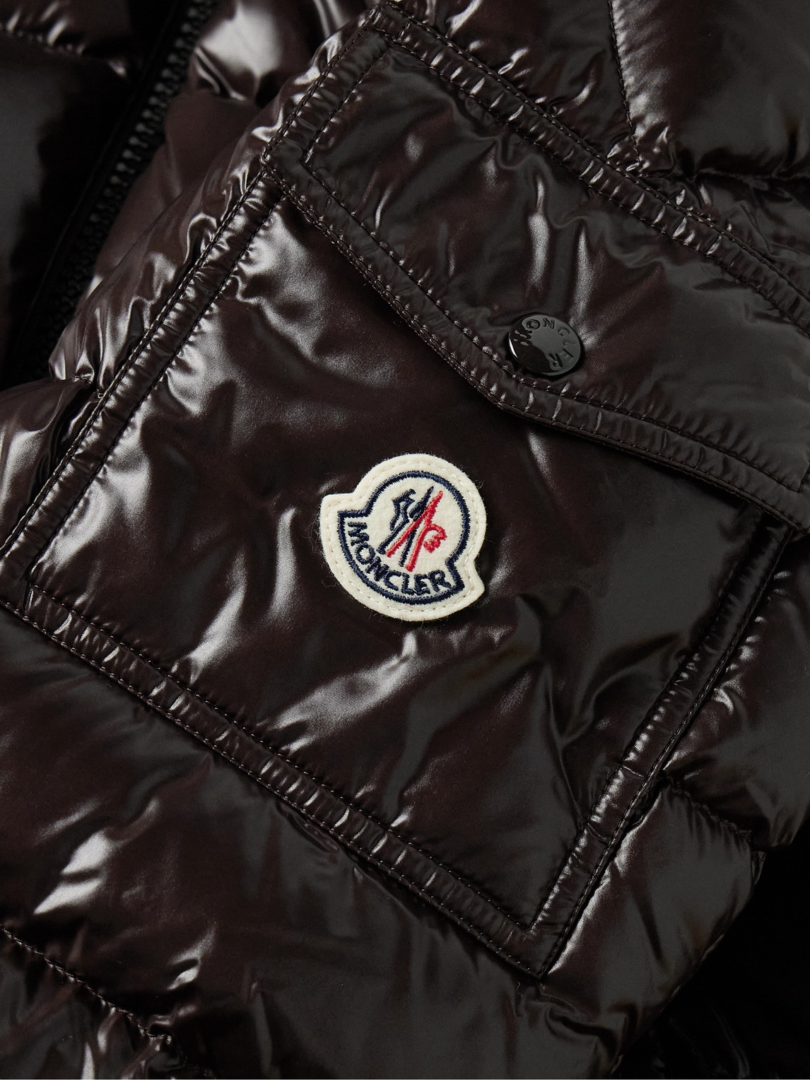 Moncler Shiny Brown Maya Down Jacket Men In Black