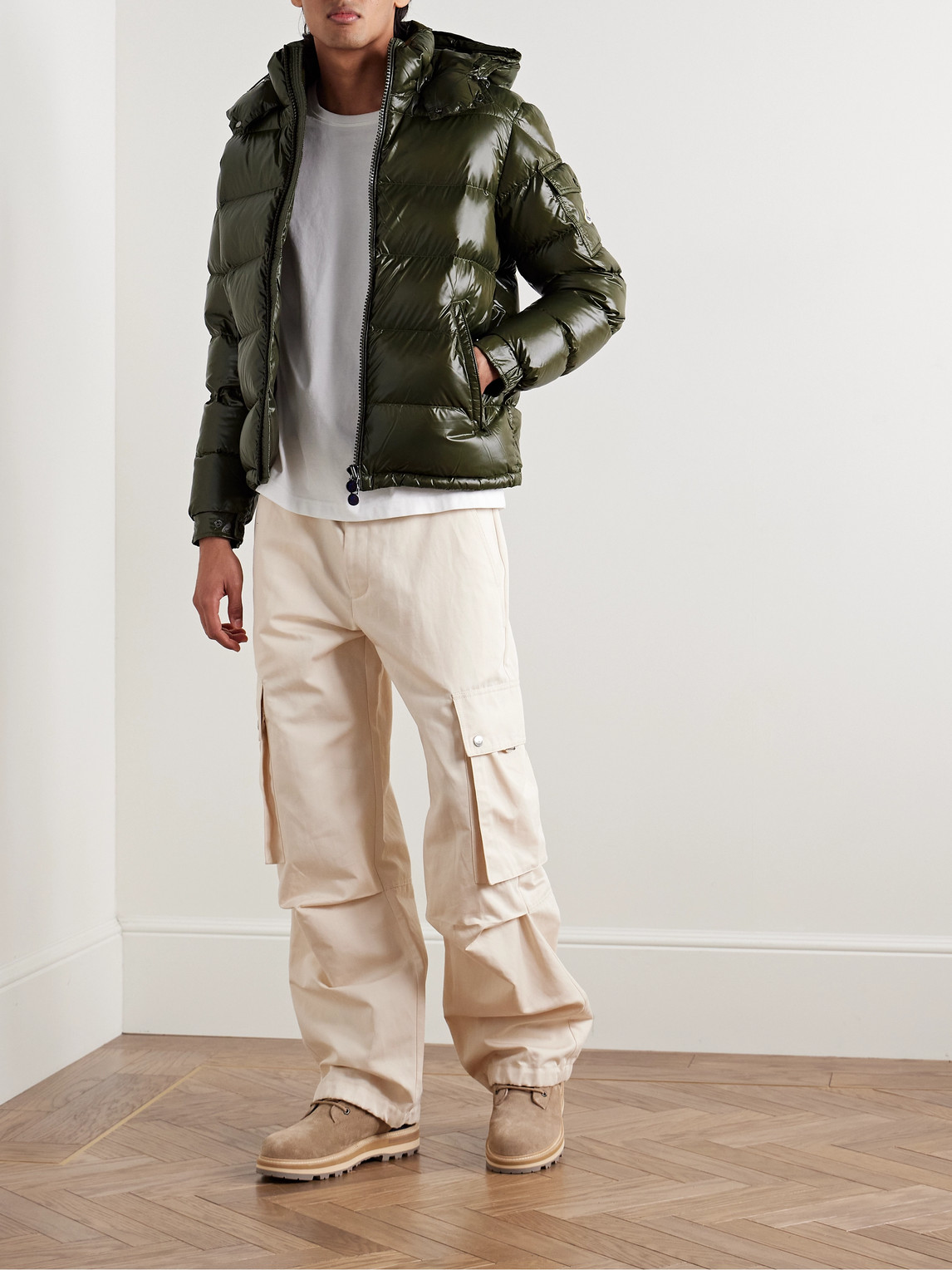 Moncler Maya Hooded Short Down Jacket In Green