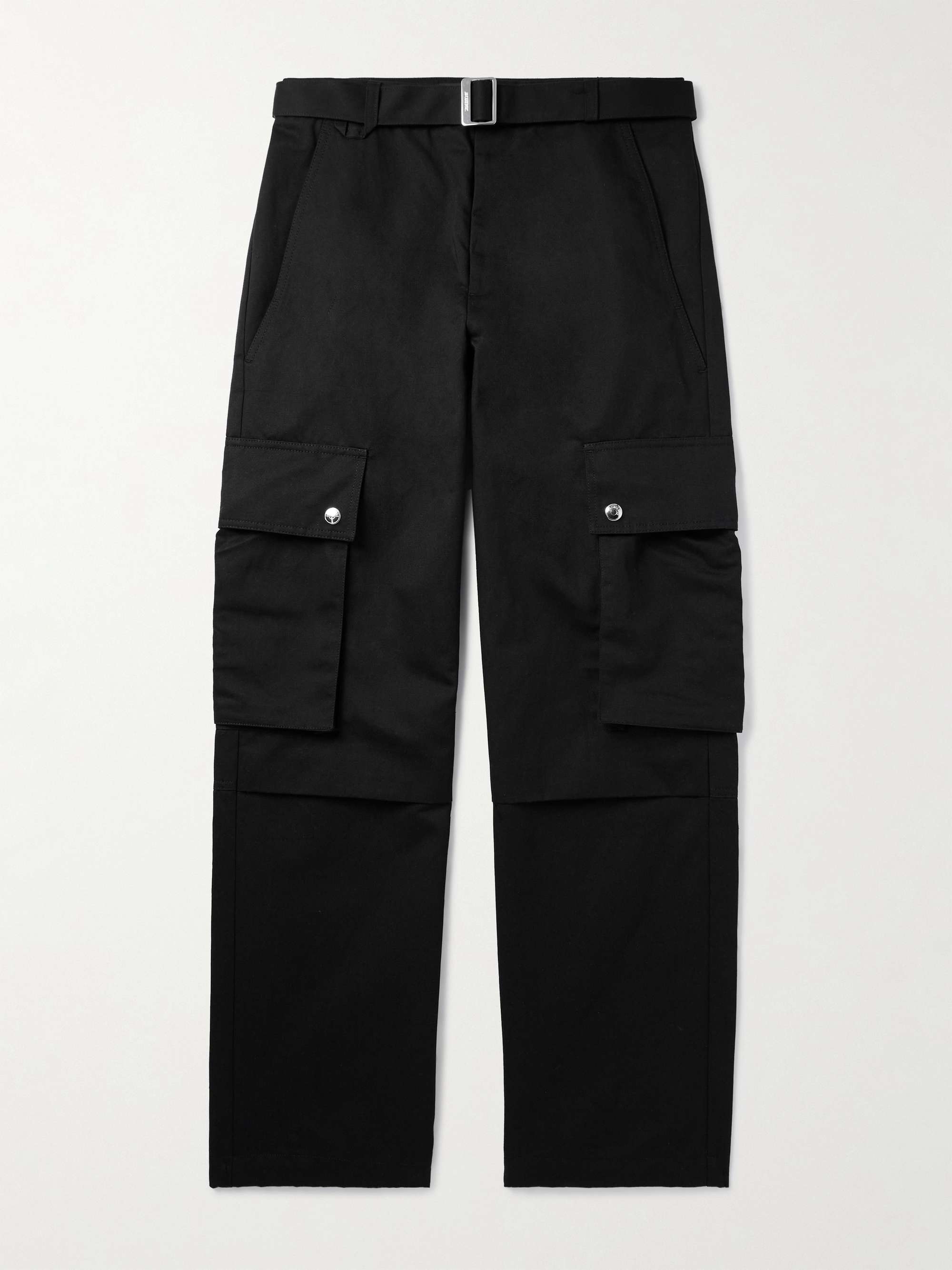Tapered Belted Cotton and Linen Blend Twill Cargo Trousers