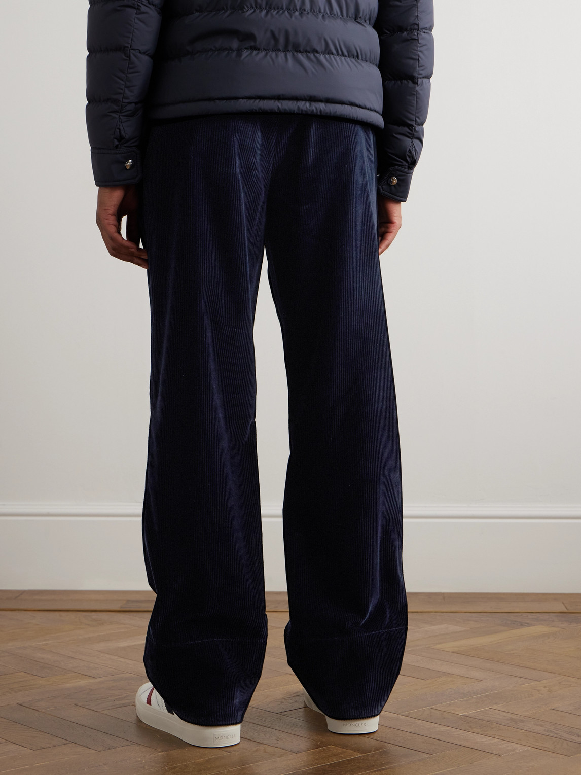 Moncler Straight-leg Cotton-corduroy Trousers In Blue