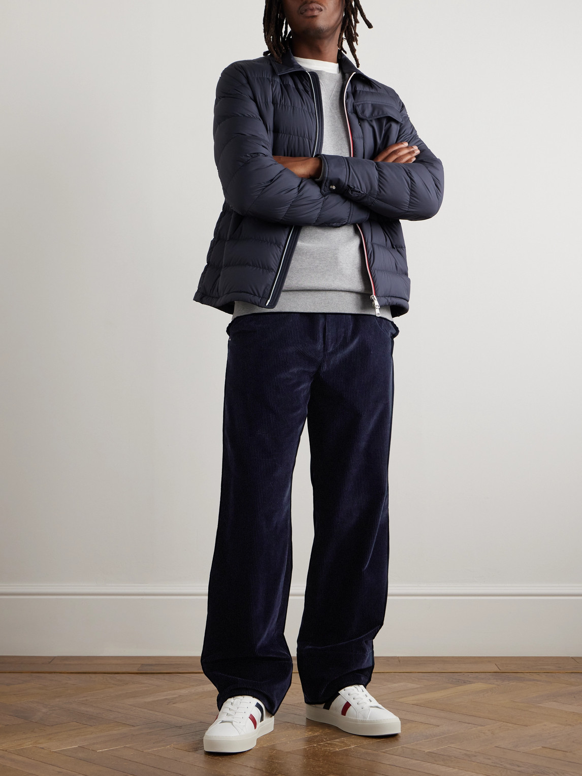 Moncler Straight-leg Cotton-corduroy Trousers In Blue