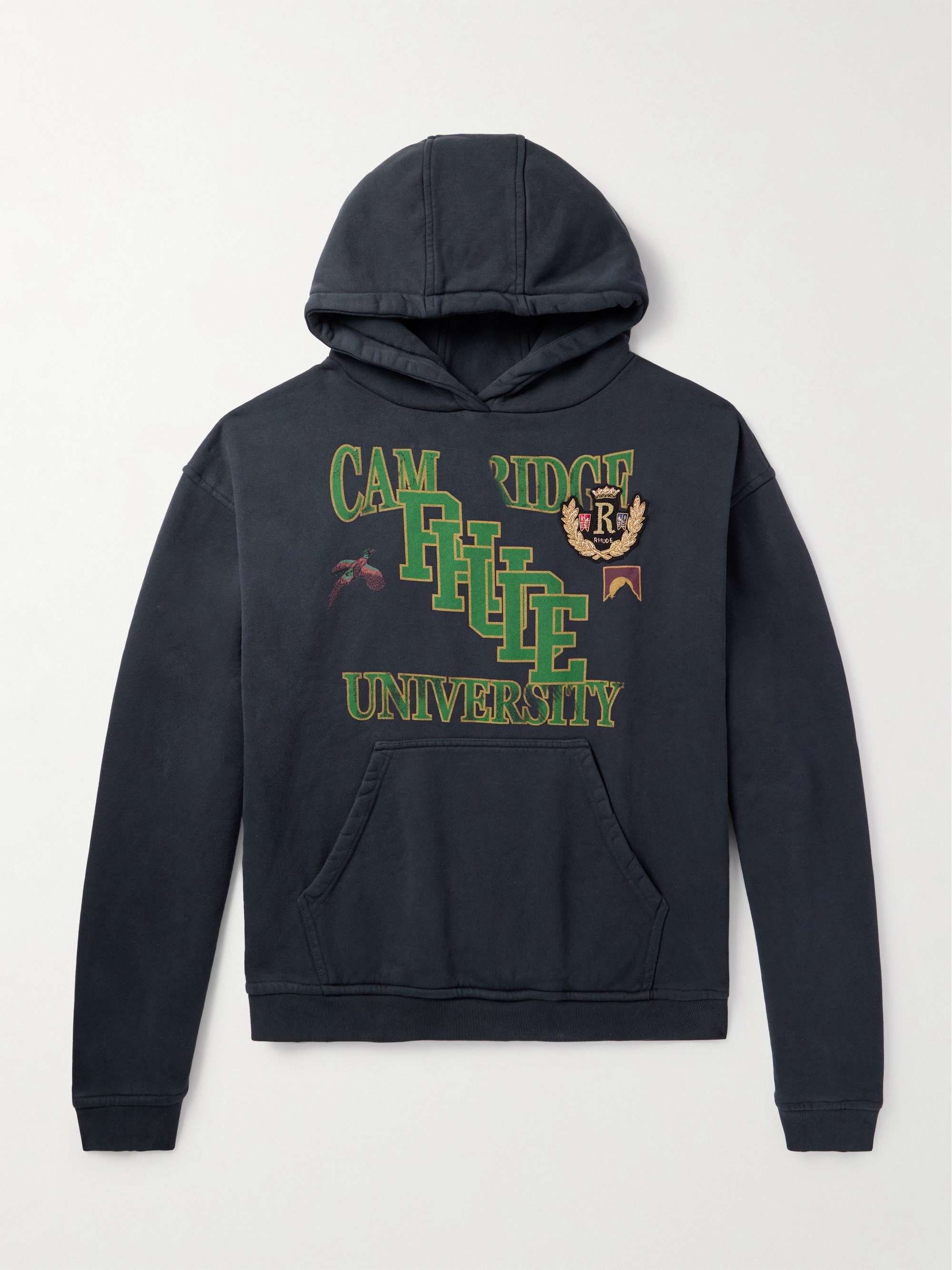 RHUDE Logo Print Appliqued Cotton Jersey Hoodie for Men MR PORTER